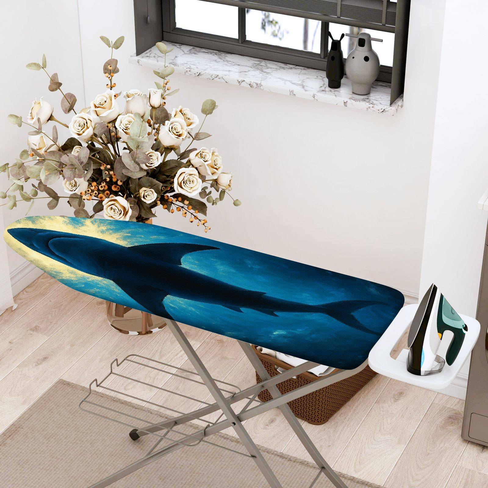 1-Piece Shark Ocean Blue  Ironing Board Cover, Universal Size, Without Board