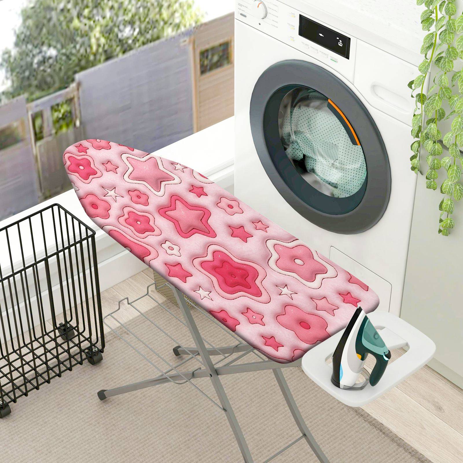 1-Piece Pink Floral Star  Ironing Board Cover, Universal Size, Without Board