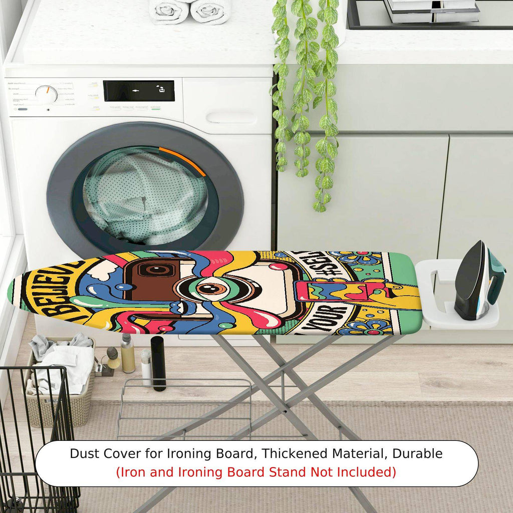 1-Piece Colorful Retro Camera Graphic  Ironing Board Cover, Universal Size, Without Board