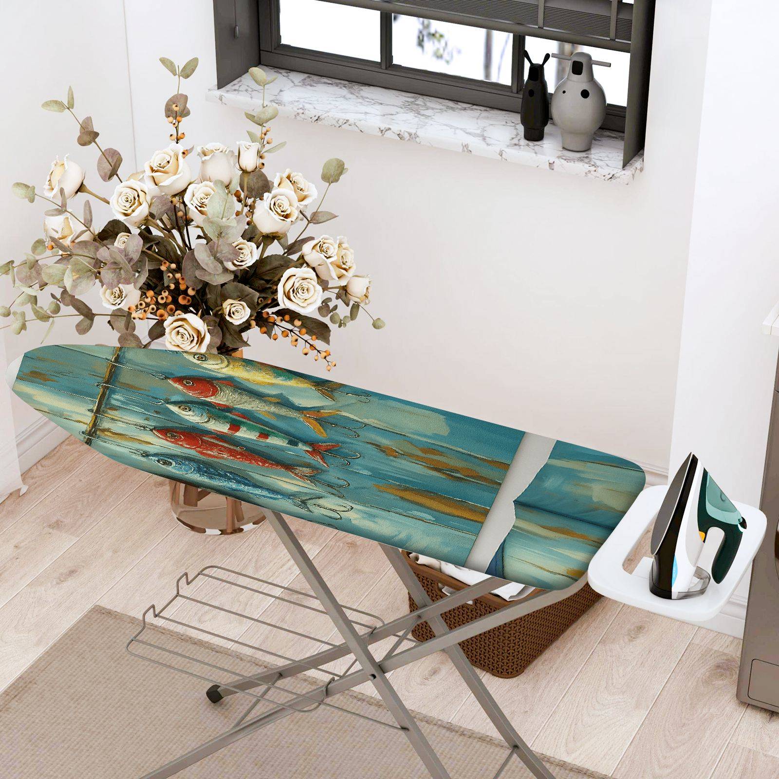 1-Piece Fish Ocean Nautical  Ironing Board Cover, Universal Size, Without Board