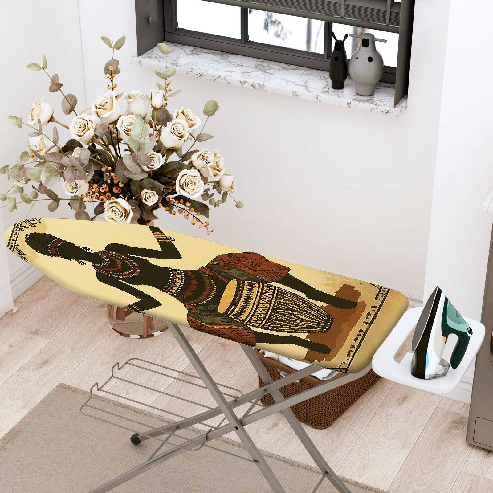1-Piece African Tribal Art Ethnic Woman Drum  Ironing Board Cover, Universal Size, Without Board