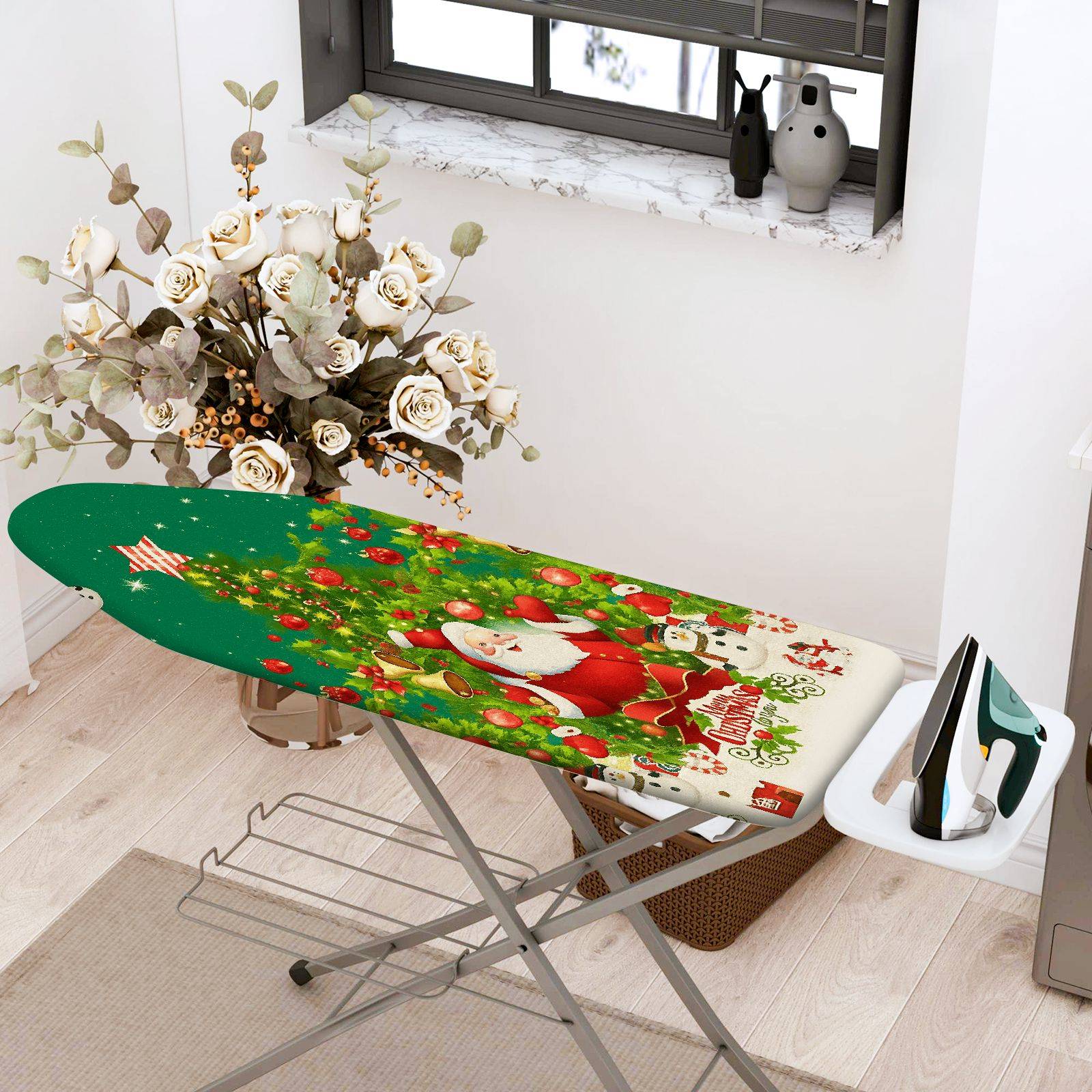 1-Piece Christmas Santa Snowman  Ironing Board Cover, Universal Size, Without Board
