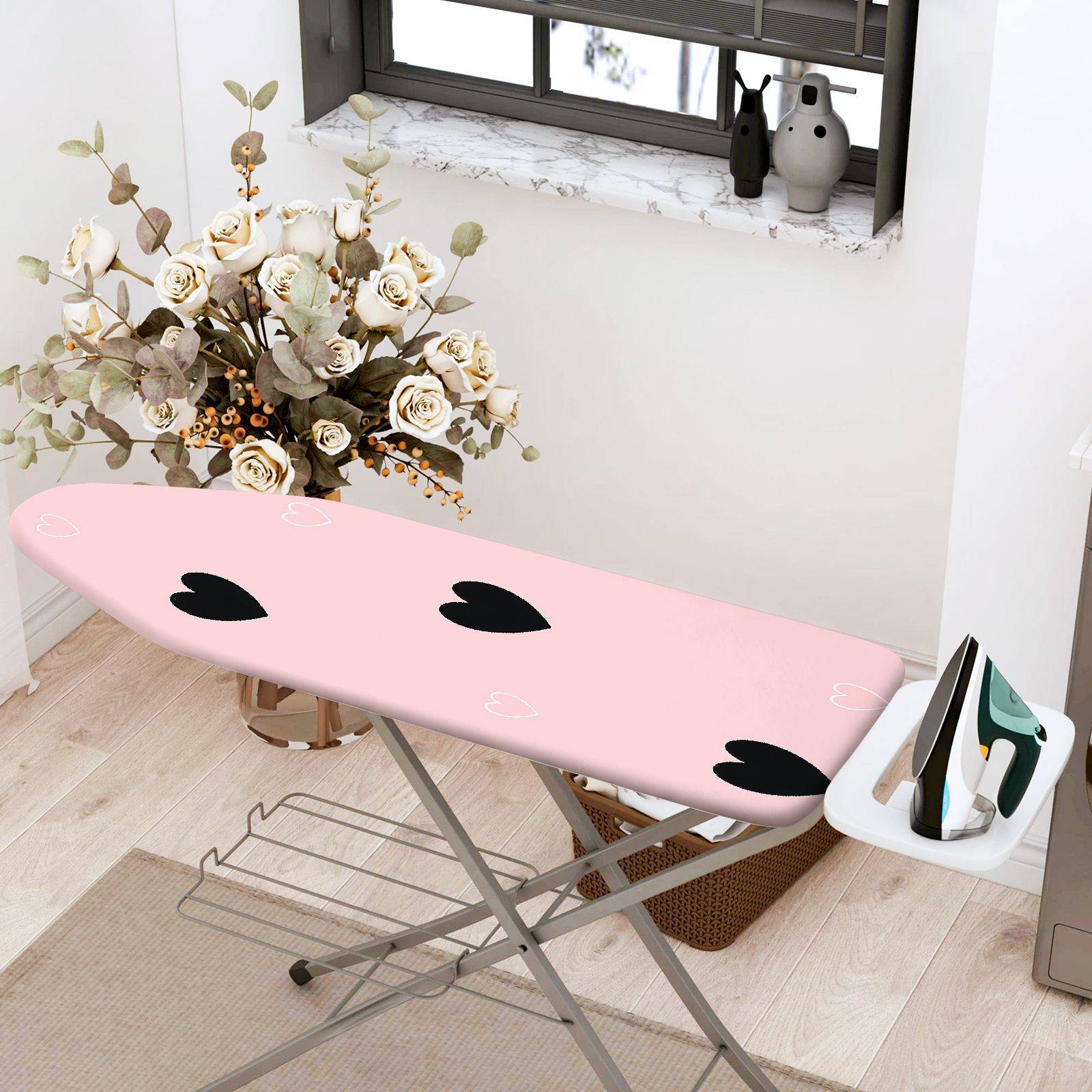 1-Piece Heart Pink Romantic  Ironing Board Cover, Universal Size, Without Board