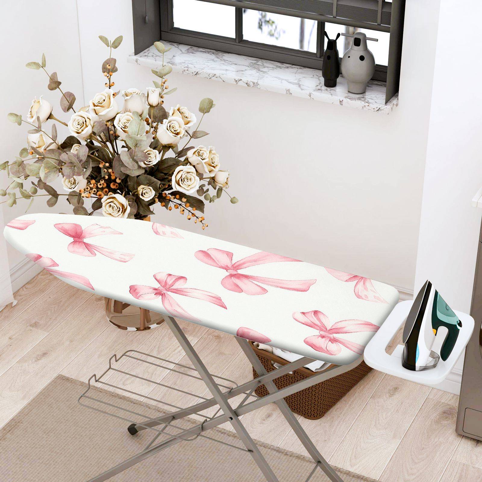 1-Piece Pink Bow Pattern Decorative Stylish  Ironing Board Cover, Universal Size, Without Board