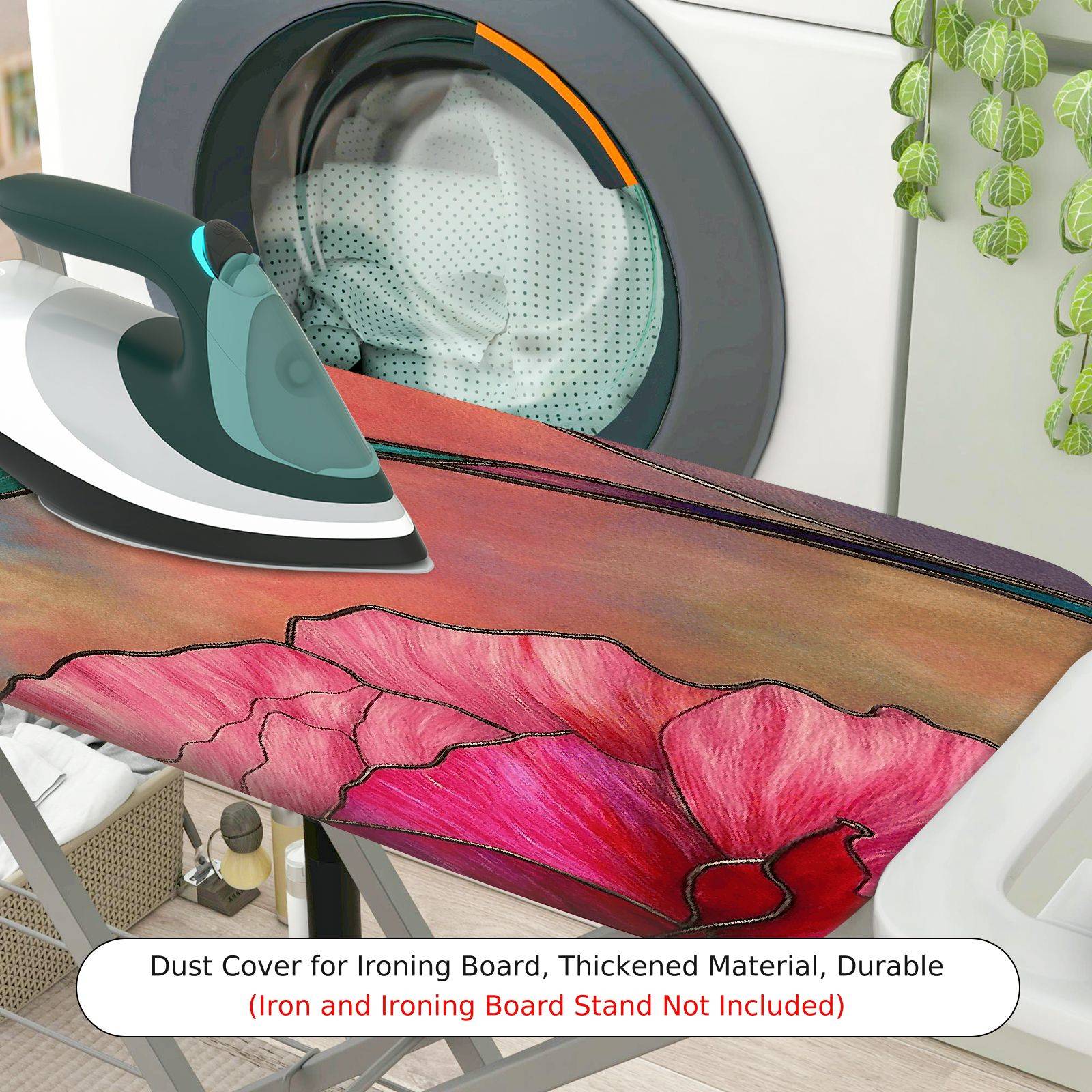 1-Piece Floral Art Pink Flower  Ironing Board Cover, Universal Size, Without Board