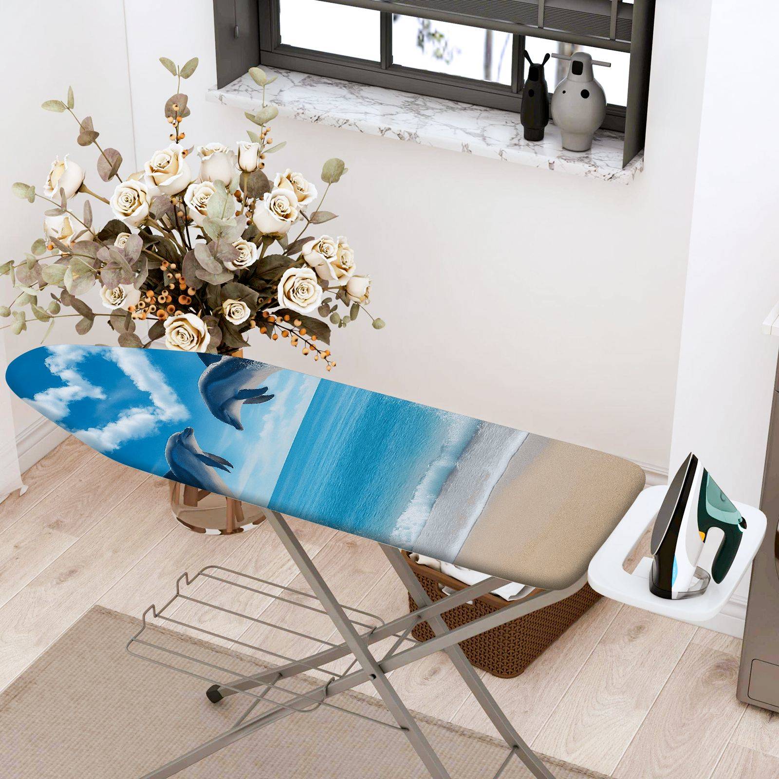 1-Piece Dolphin Ocean Beach  Ironing Board Cover, Universal Size, Without Board