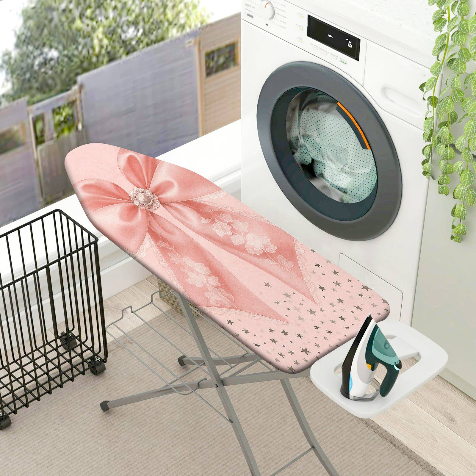 1-Piece Pink Bow Floral Star  Ironing Board Cover, Universal Size, Without Board