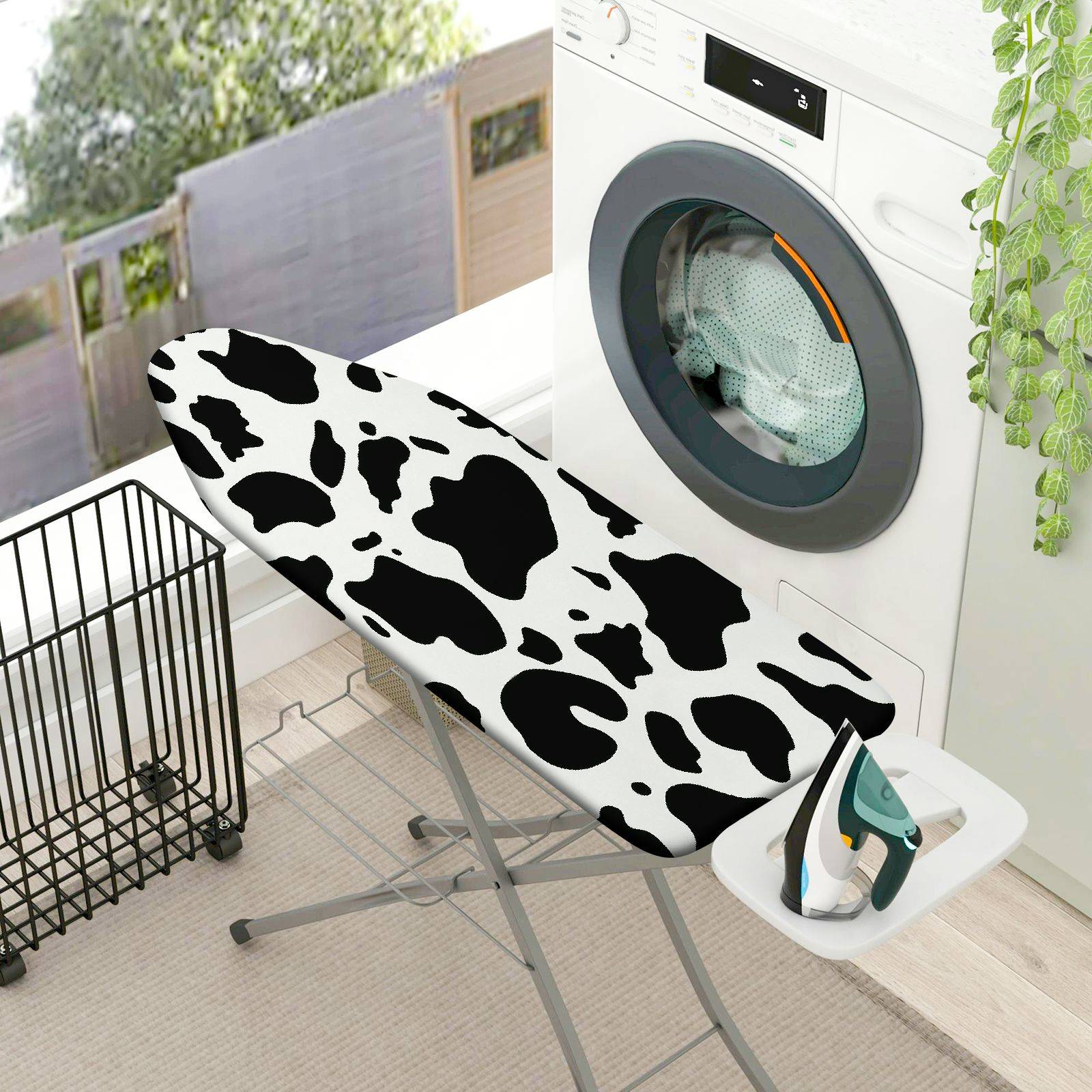 1-Piece Cow Print Pattern Black and White Animal  Ironing Board Cover, Universal Size, Without Board