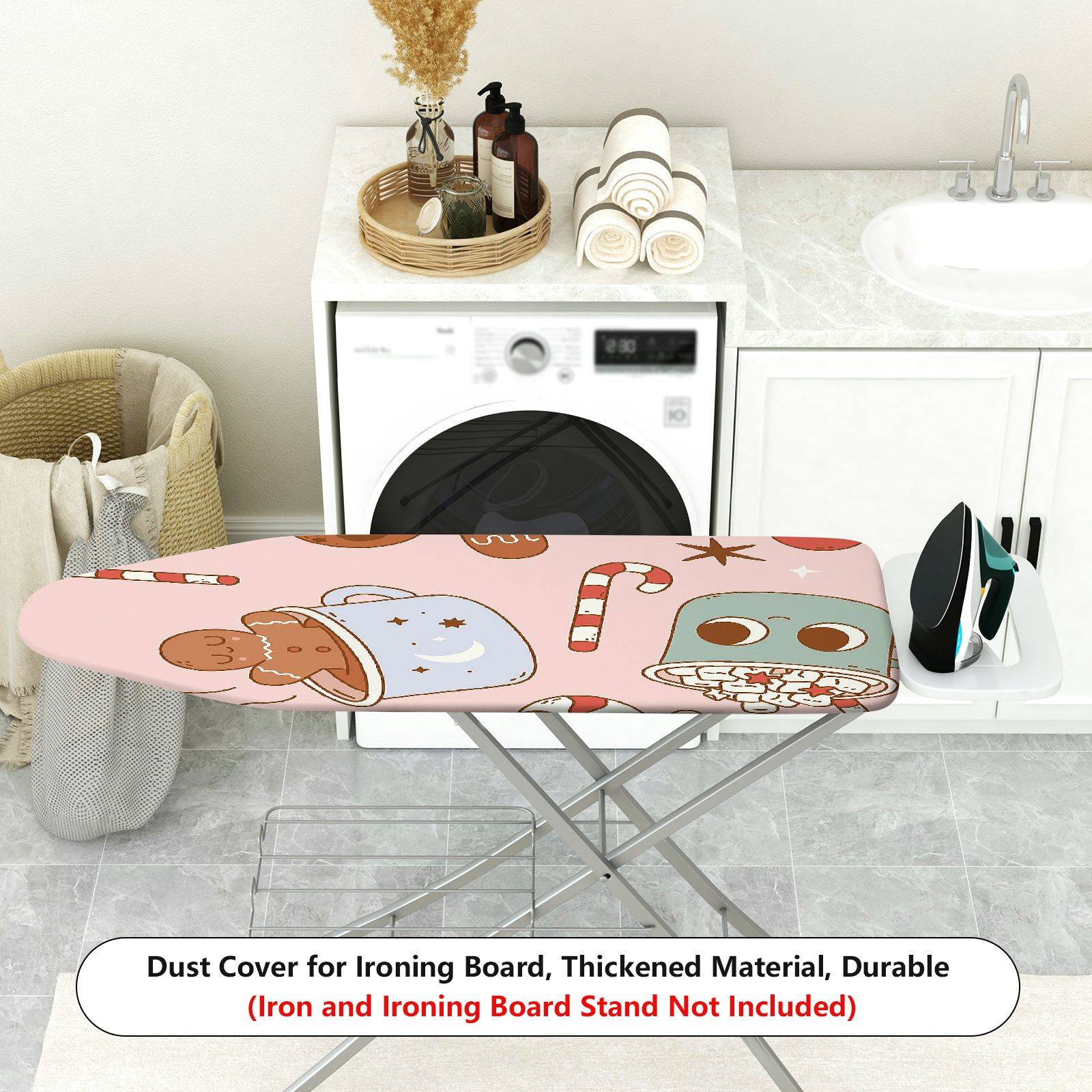 1-Piece Gingerbread Candy Cane Christmas  Ironing Board Cover, Universal Size, Without Board