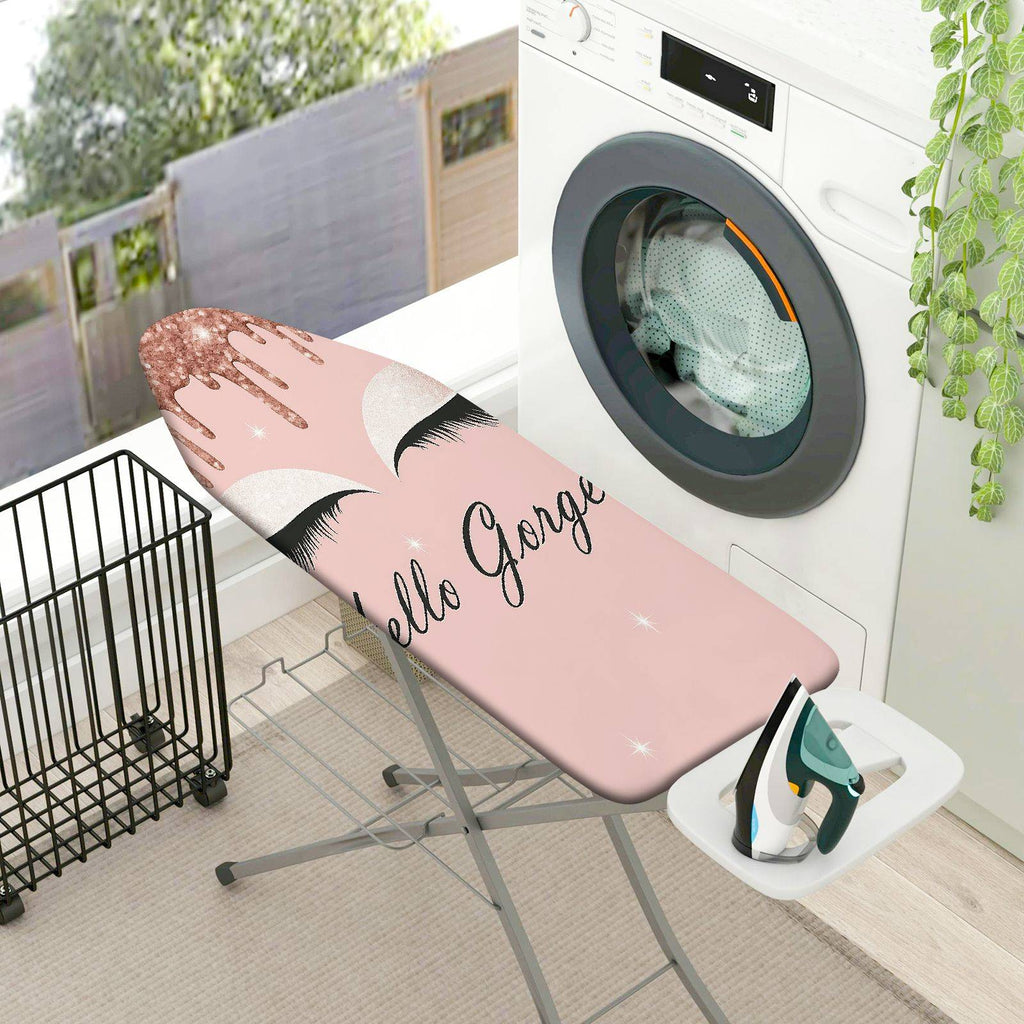 1-Piece Pink Glitter Eyelash Text  Ironing Board Cover, Universal Size, Without Board