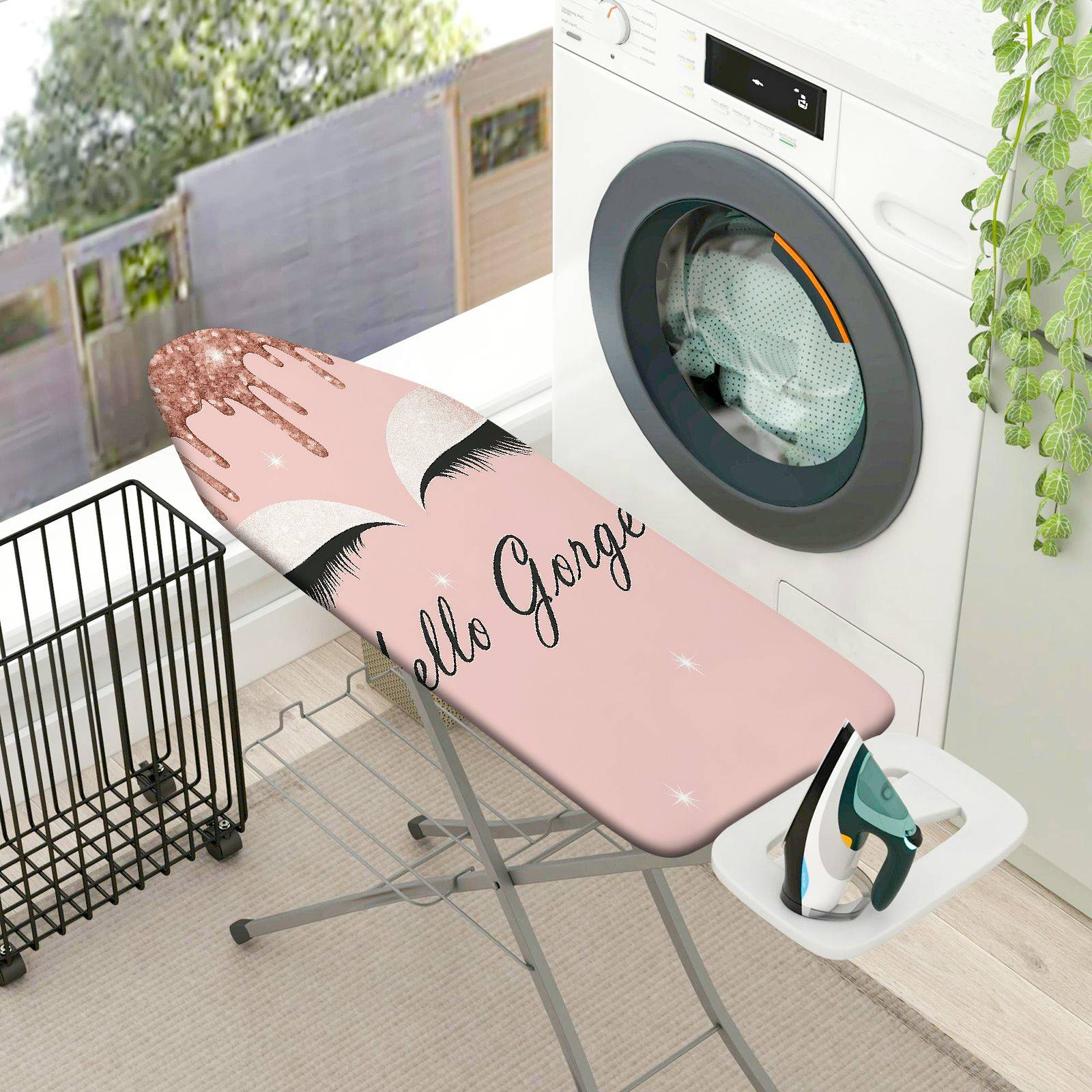 1-Piece Pink Glitter Eyelash Text  Ironing Board Cover, Universal Size, Without Board