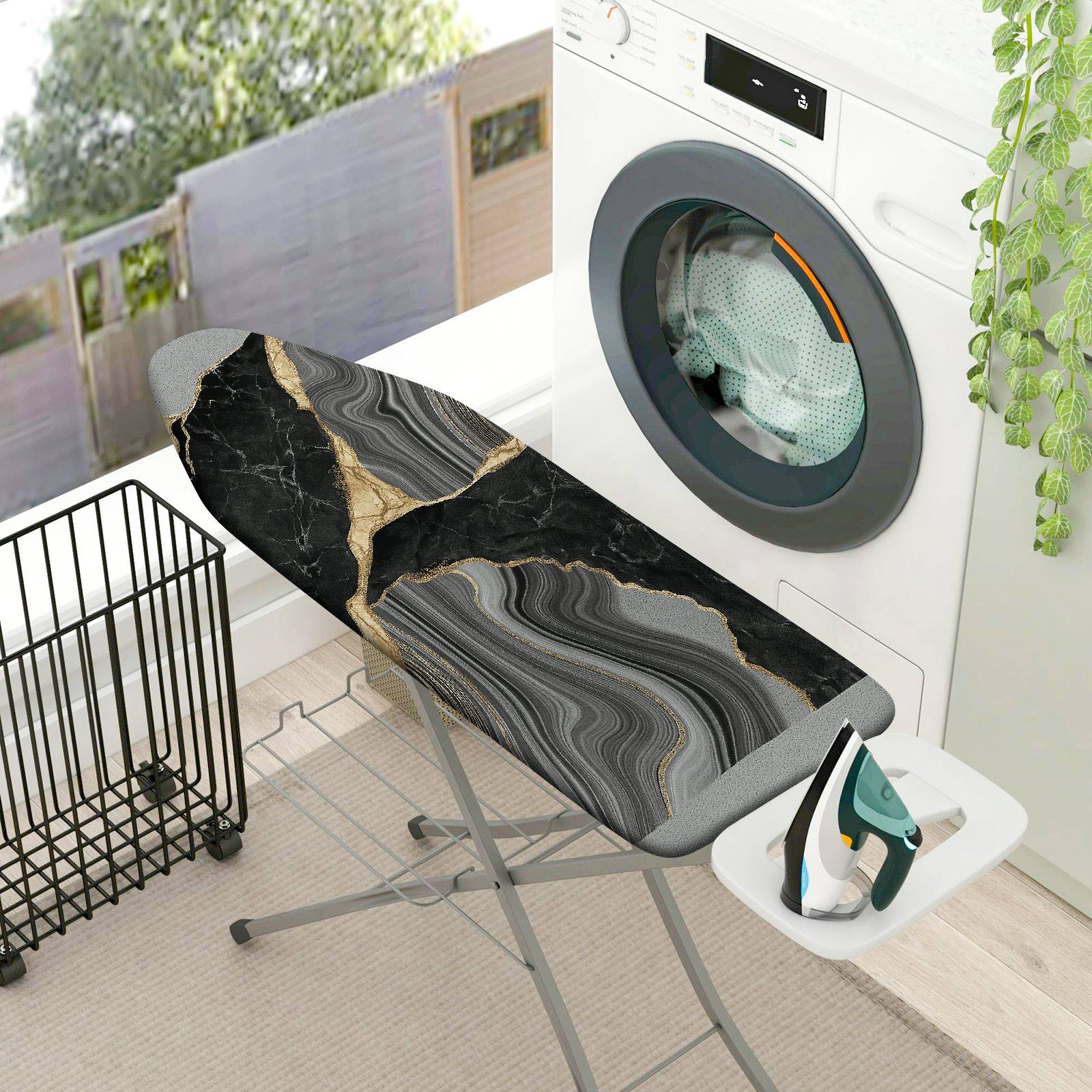 1-Piece Marble Black Gold Abstract  Ironing Board Cover, Universal Size, Without Board