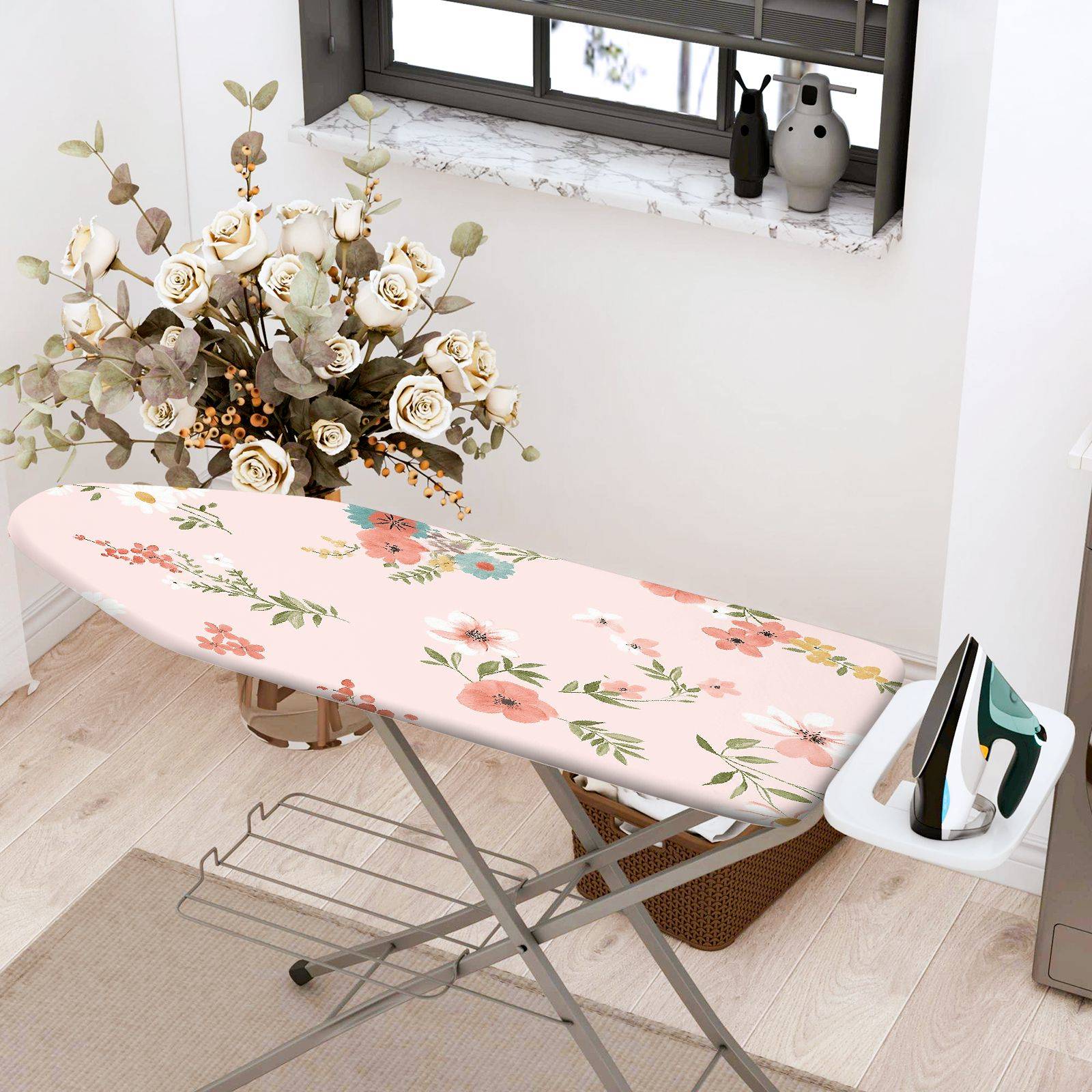 1-Piece Floral Pattern Pink Decorative  Ironing Board Cover, Universal Size, Without Board