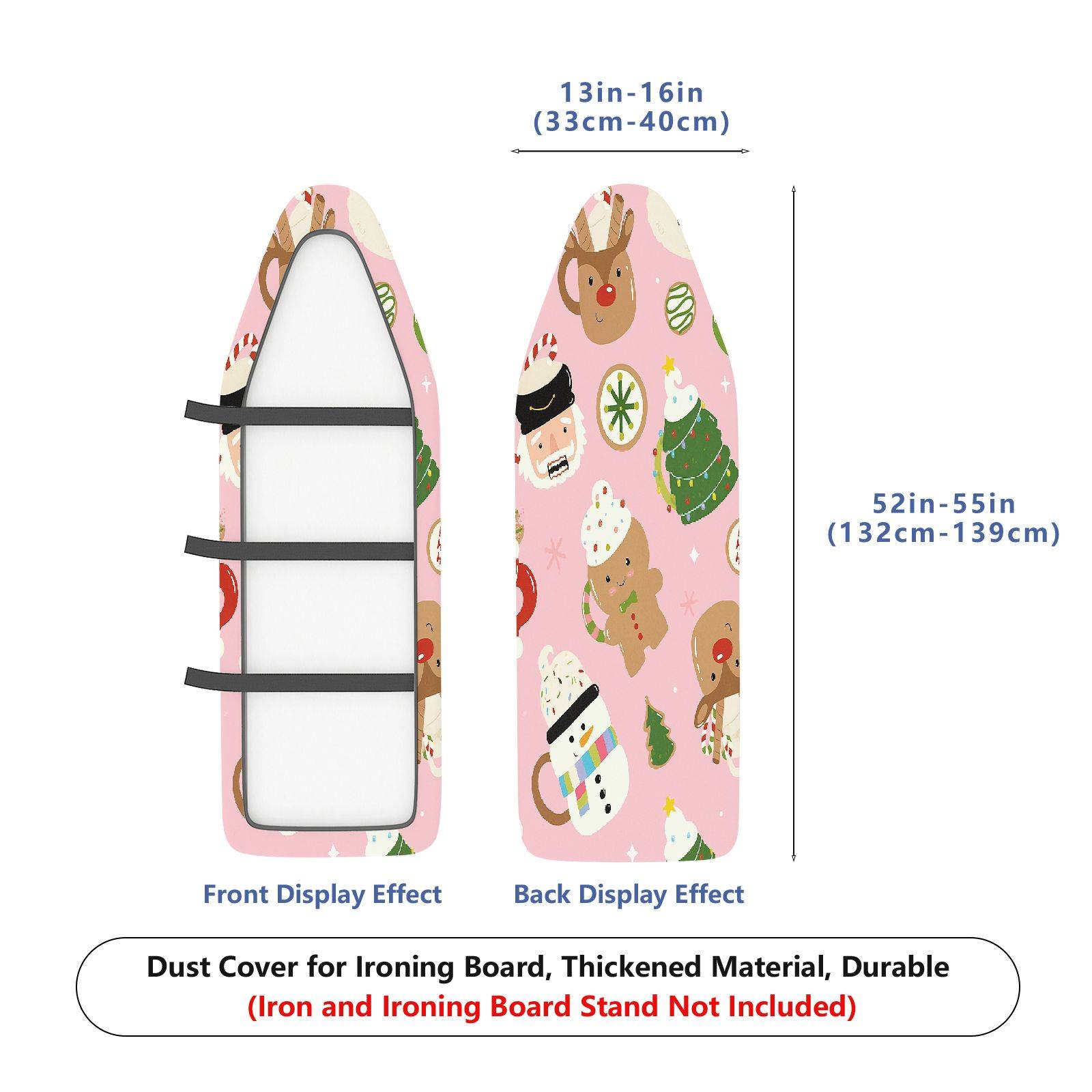 1-Piece Christmas Santa Reindeer Gingerbread  Ironing Board Cover, Universal Size, Without Board