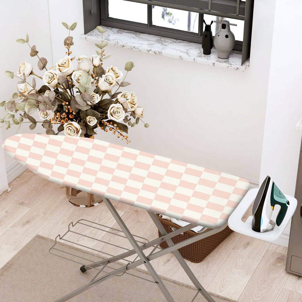 1-Piece Light Pink Checkered Plaid  Ironing Board Cover, Universal Size, Without Board