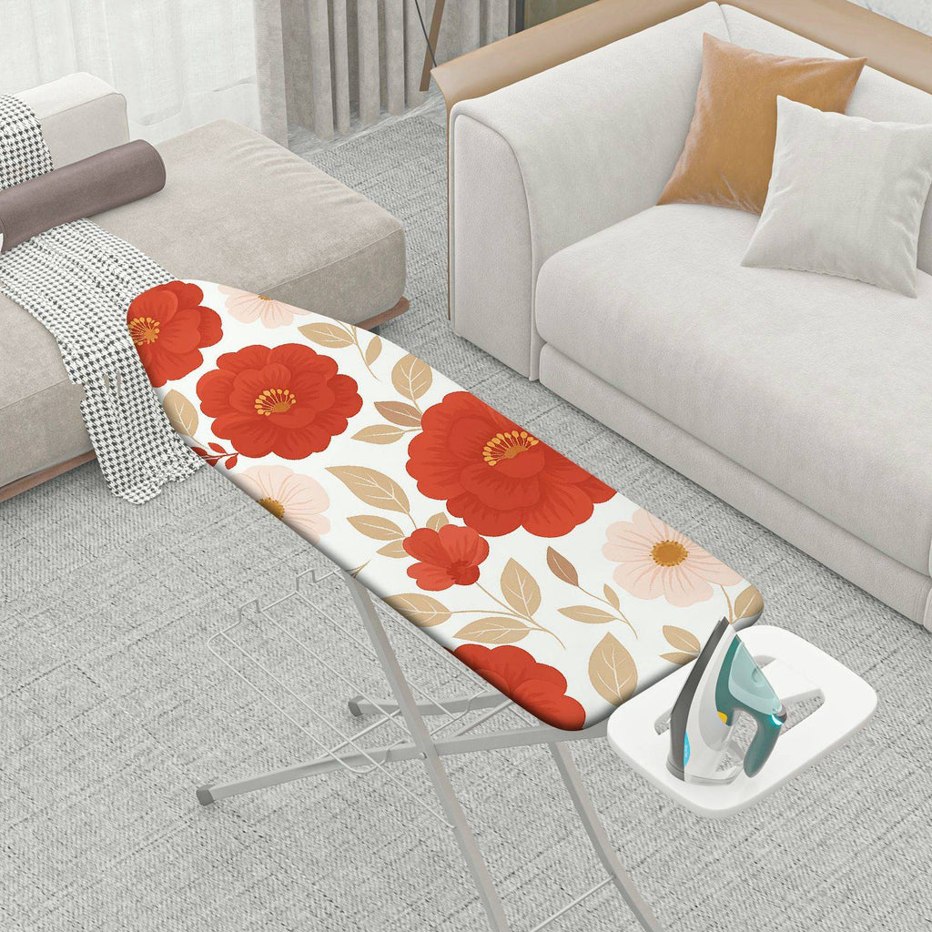 1-Piece Floral Red Beige  Ironing Board Cover, Universal Size, Without Board