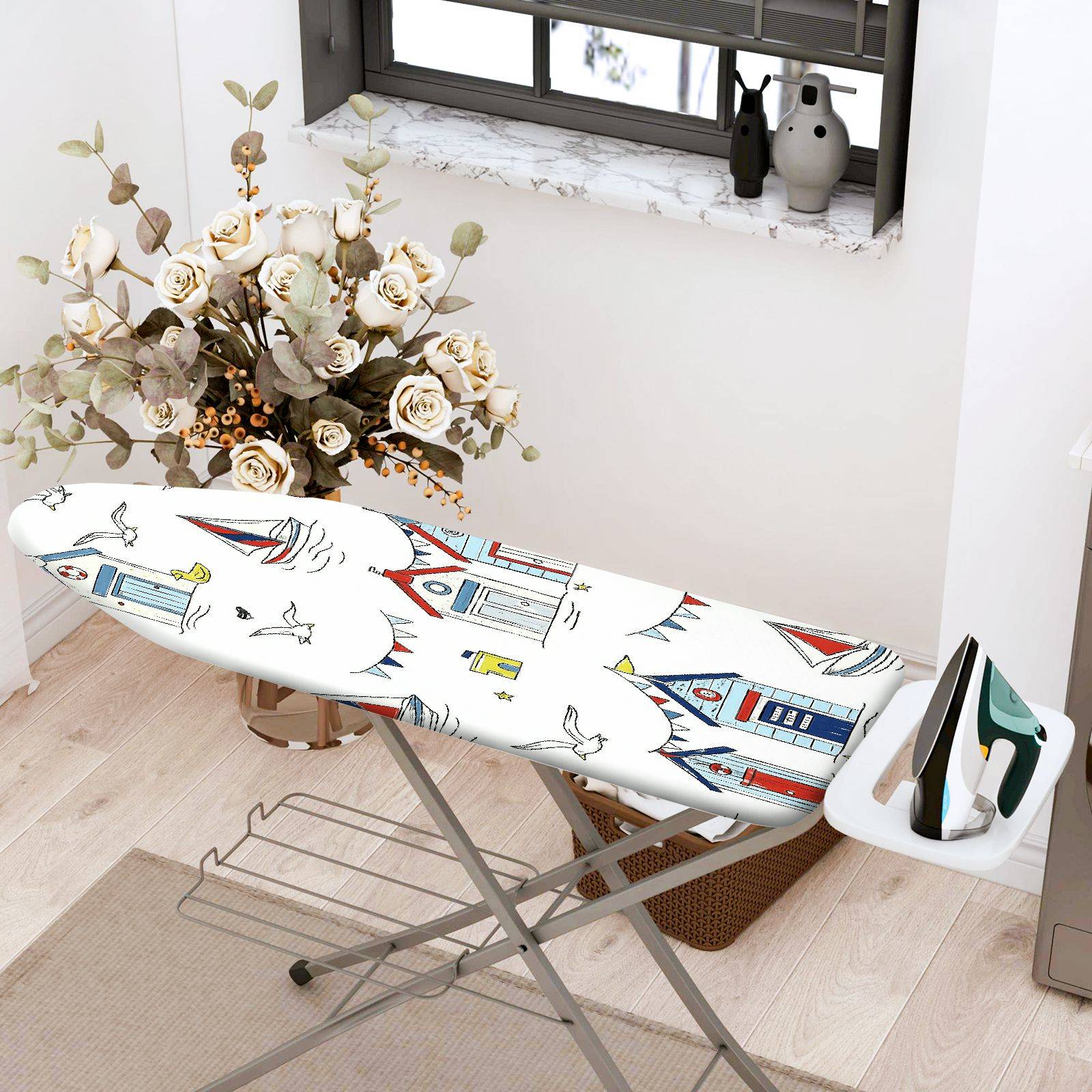 1-Piece seaside house seagull ocean  Ironing Board Cover, Universal Size, Without Board