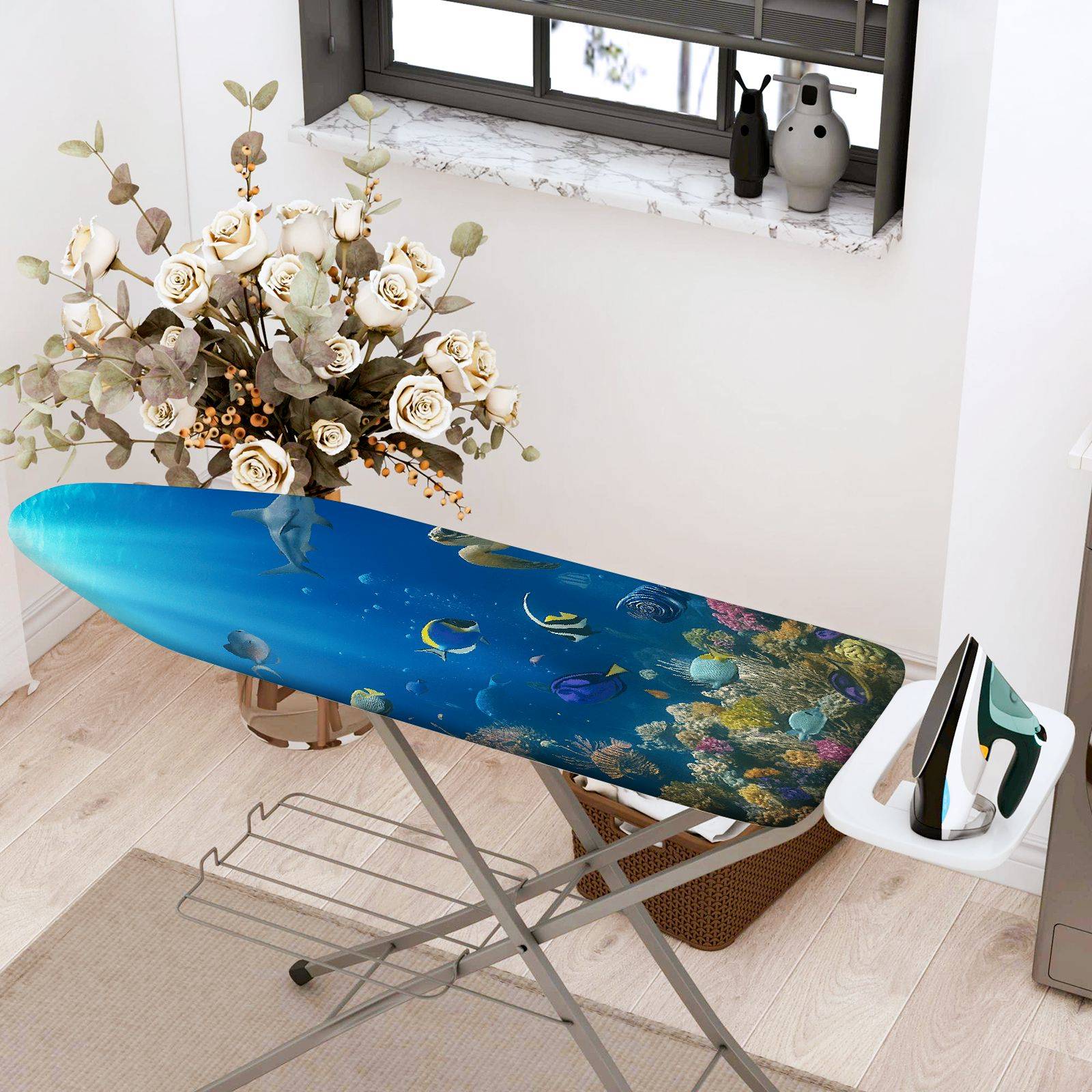 1-Piece Ocean Fish Coral  Ironing Board Cover, Universal Size, Without Board