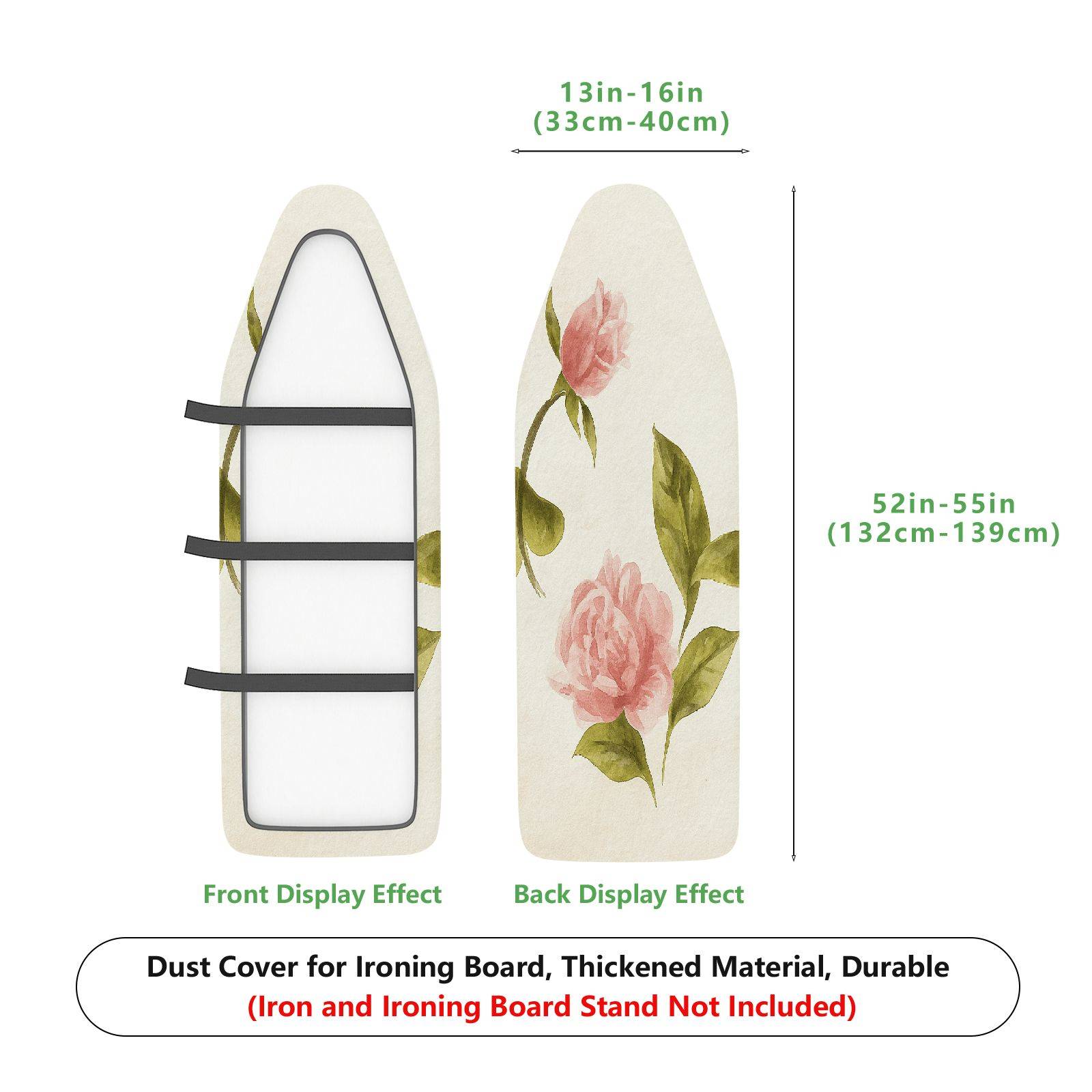 1-Piece Floral Green Pink  Ironing Board Cover, Universal Size, Without Board