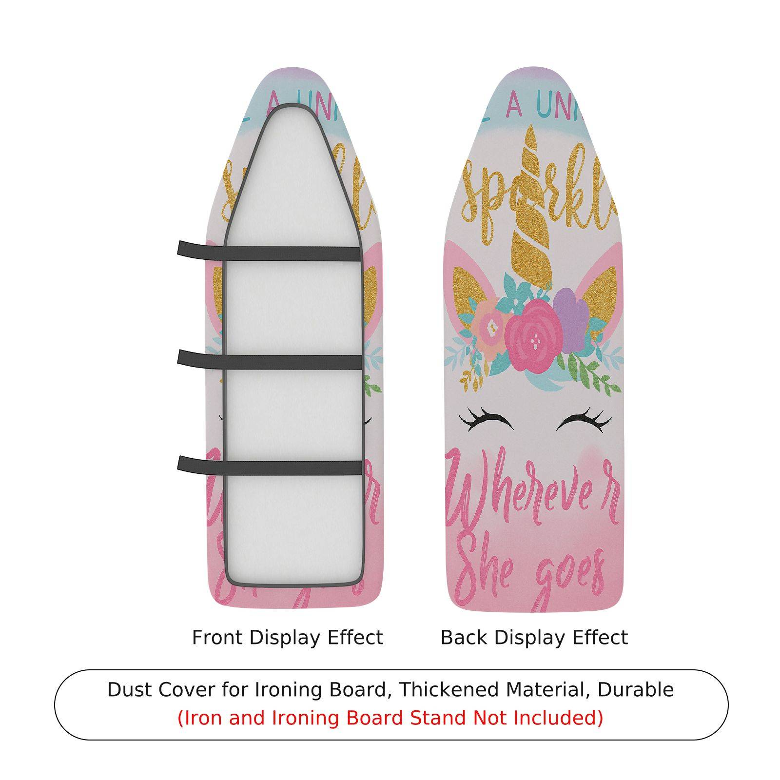 1-Piece Unicorn Pink Glitter Rainbow  Ironing Board Cover, Universal Size, Without Board