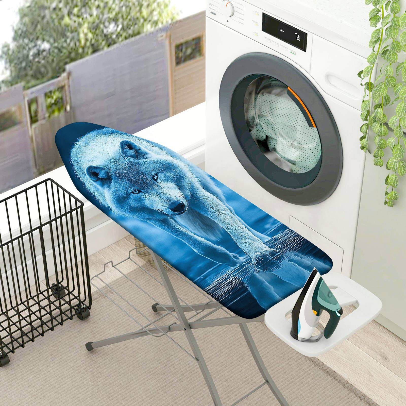 1-Piece Blue Wolf Nature Animal  Ironing Board Cover, Universal Size, Without Board