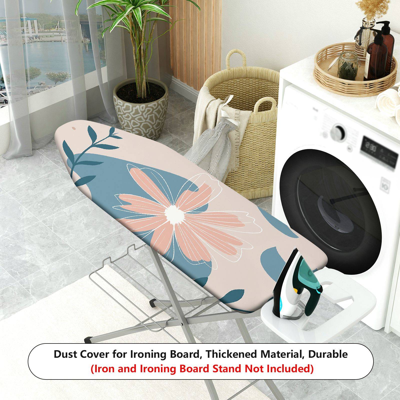 1-Piece Floral Pattern Blue Beige Leaves  Ironing Board Cover, Universal Size, Without Board