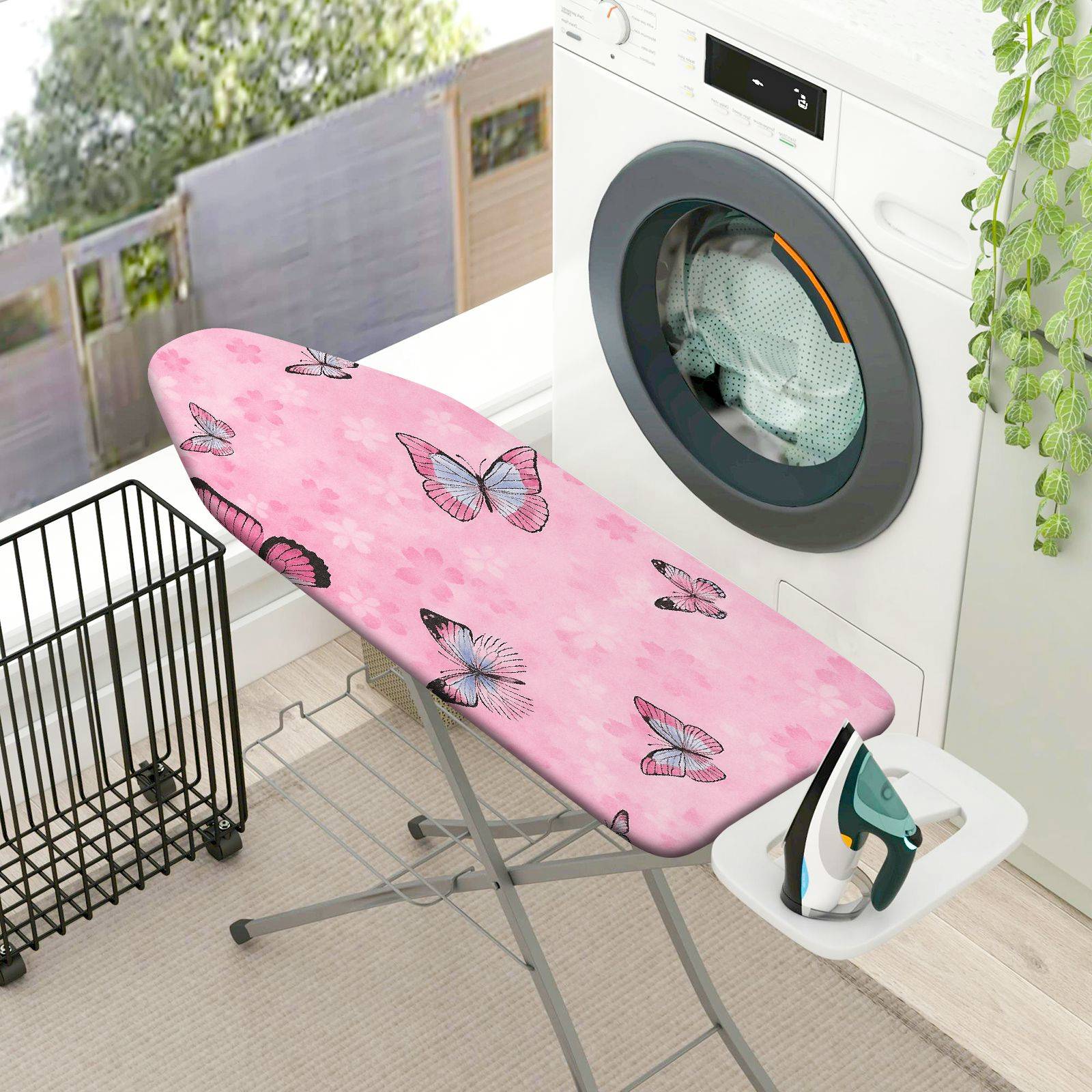 1-Piece Pink Butterfly Floral  Ironing Board Cover, Universal Size, Without Board
