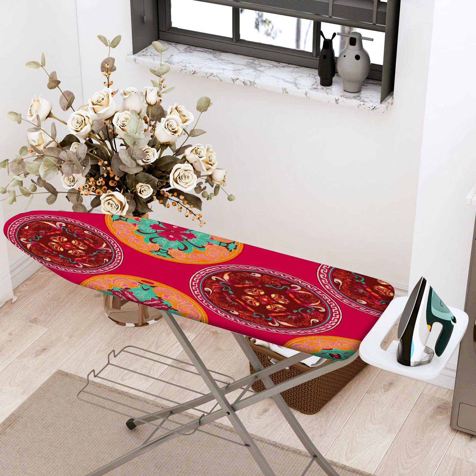 1-Piece Abstract Mandala Red  Ironing Board Cover, Universal Size, Without Board