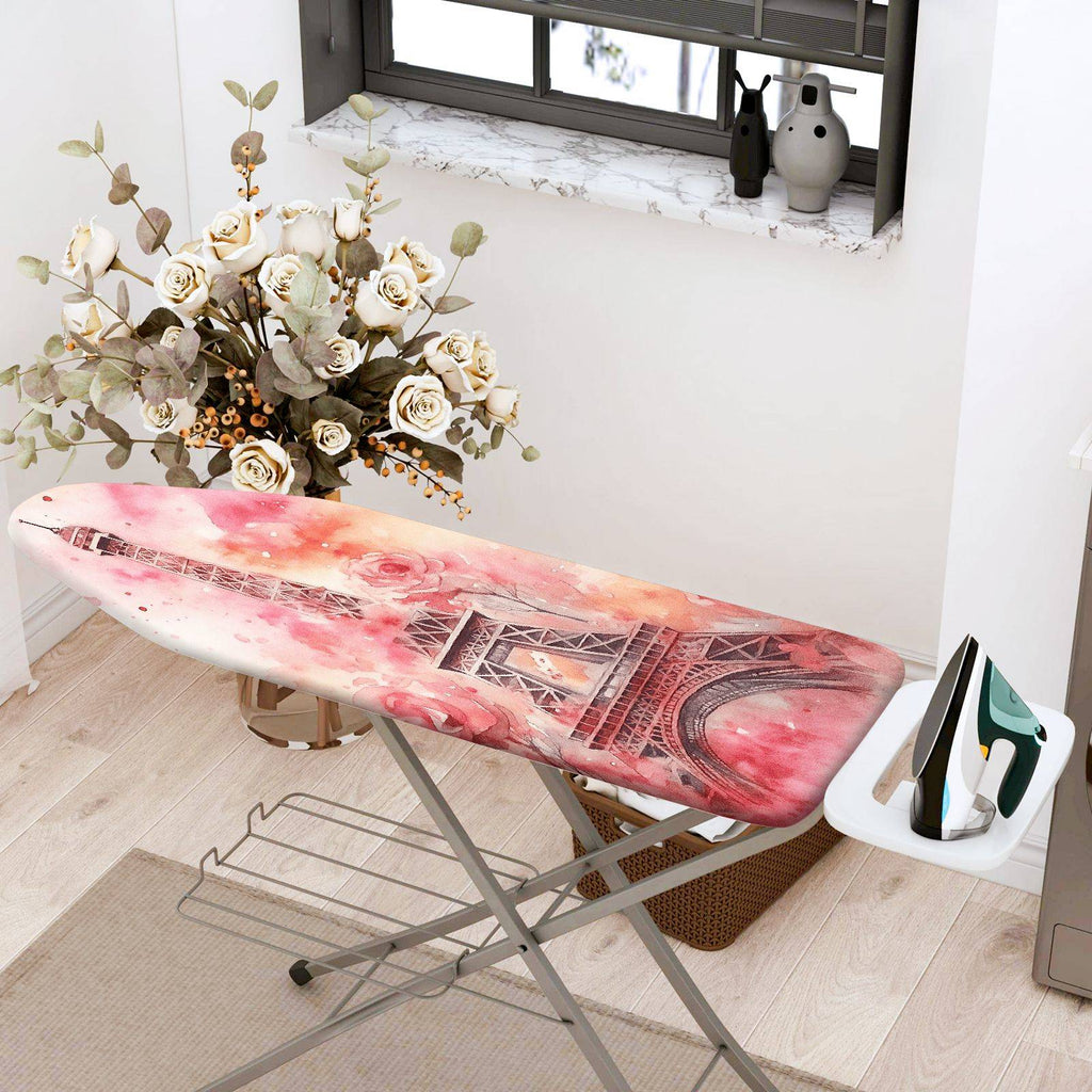 1-Piece Eiffel Tower Floral Pink  Ironing Board Cover, Universal Size, Without Board