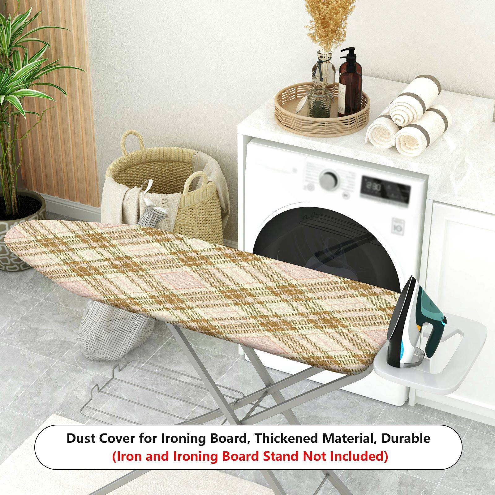 1-Piece Plaid Beige Brown  Ironing Board Cover, Universal Size, Without Board