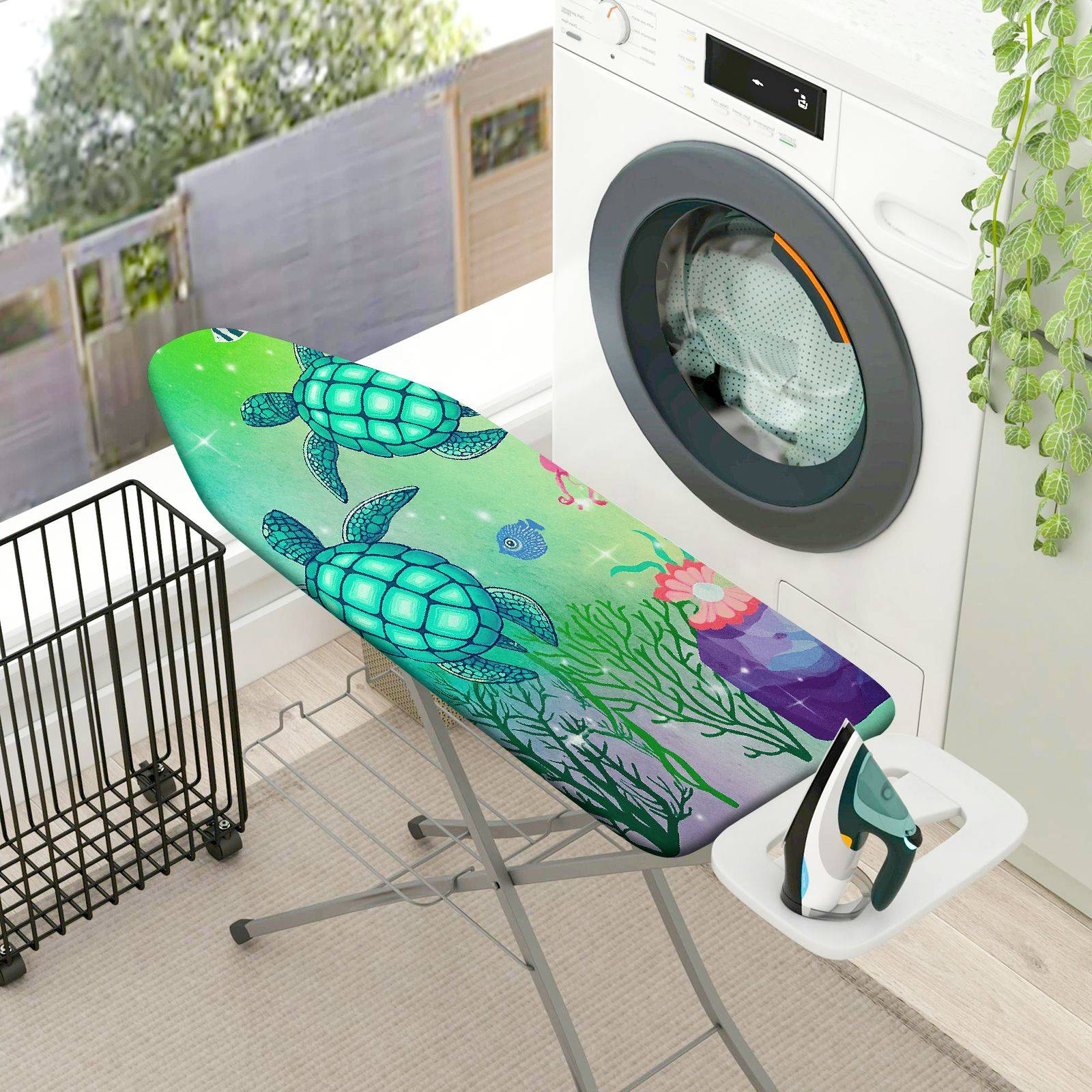 1-Piece Sea Turtle Ocean Aquatic Life  Ironing Board Cover, Universal Size, Without Board