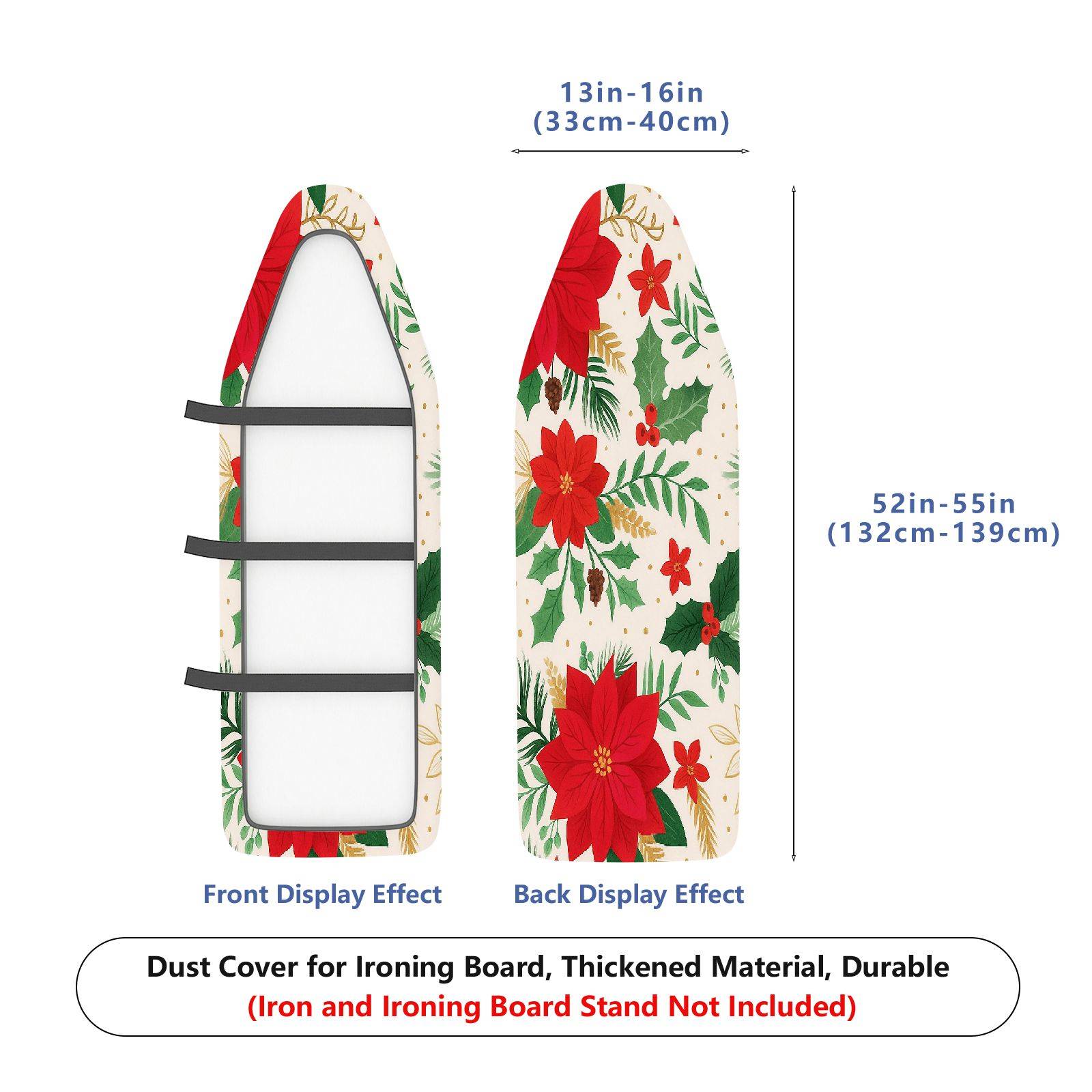 1-Piece Christmas Poinsettia Holiday  Ironing Board Cover, Universal Size, Without Board