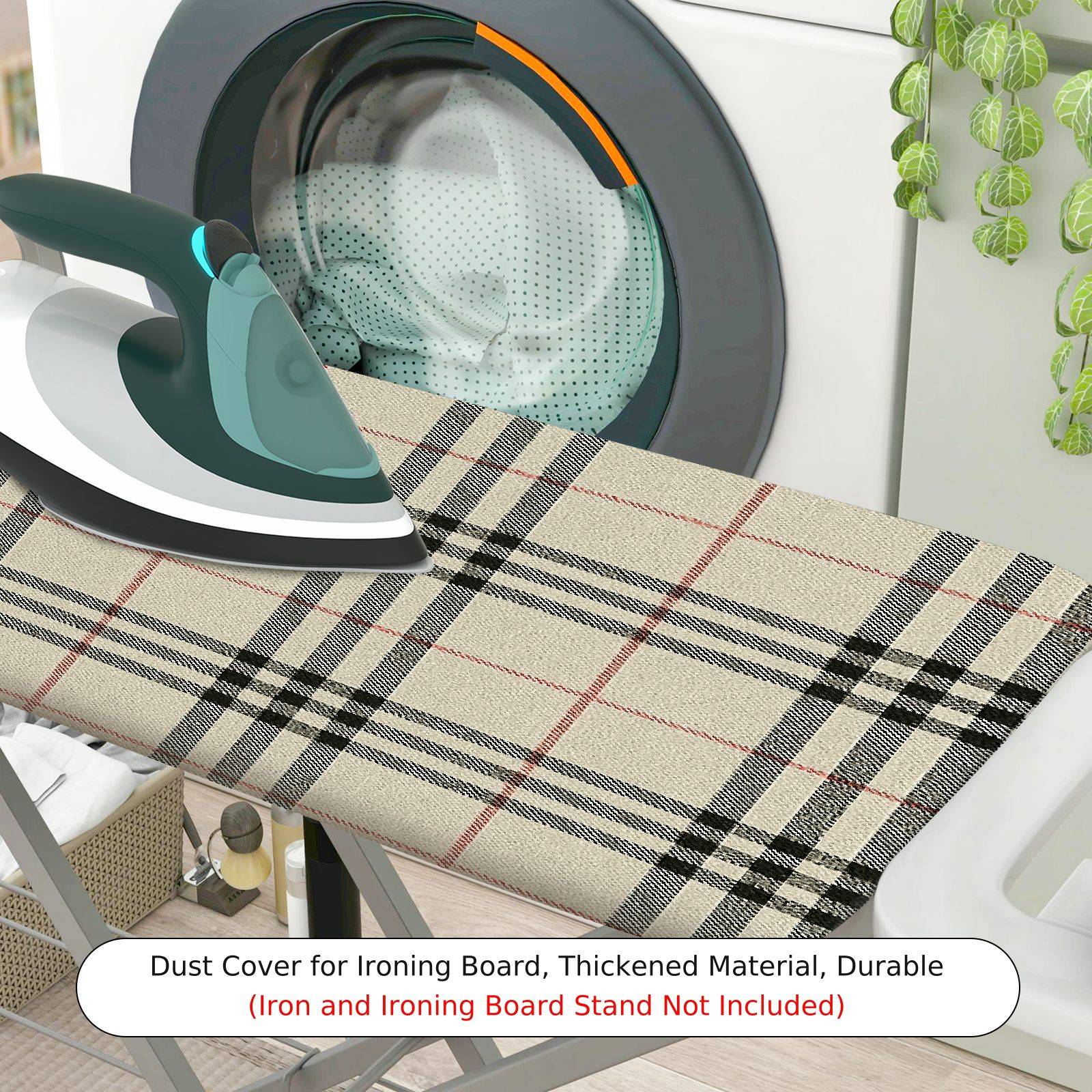 1-Piece Plaid Checkered Beige  Ironing Board Cover, Universal Size, Without Board