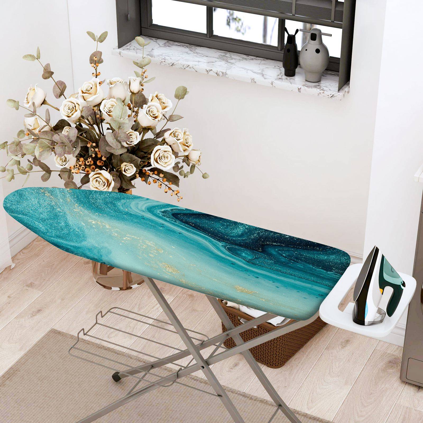 1-Piece Marble Blue Abstract Design  Ironing Board Cover, Universal Size, Without Board