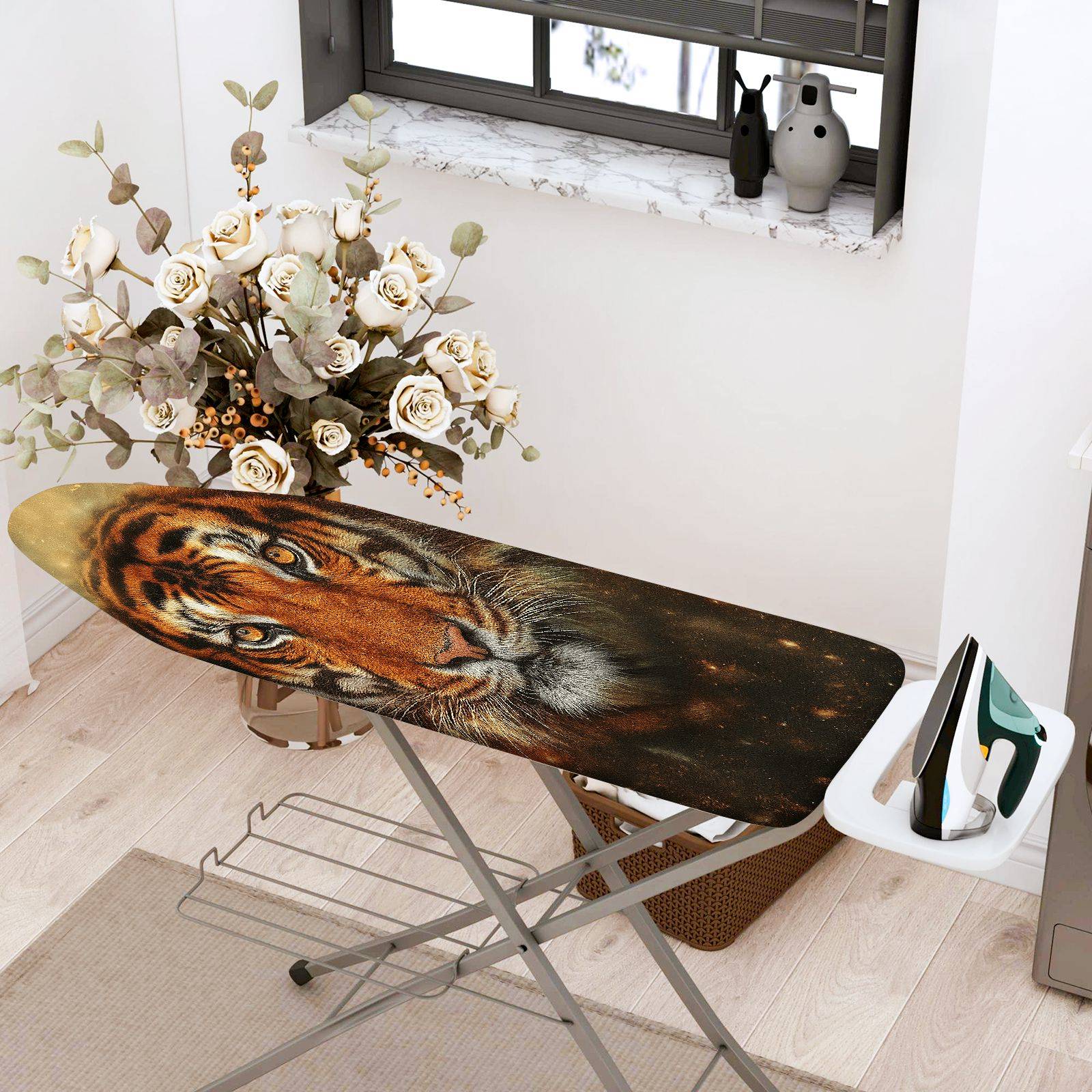 1-Piece Tiger Animal Print Art  Ironing Board Cover, Universal Size, Without Board