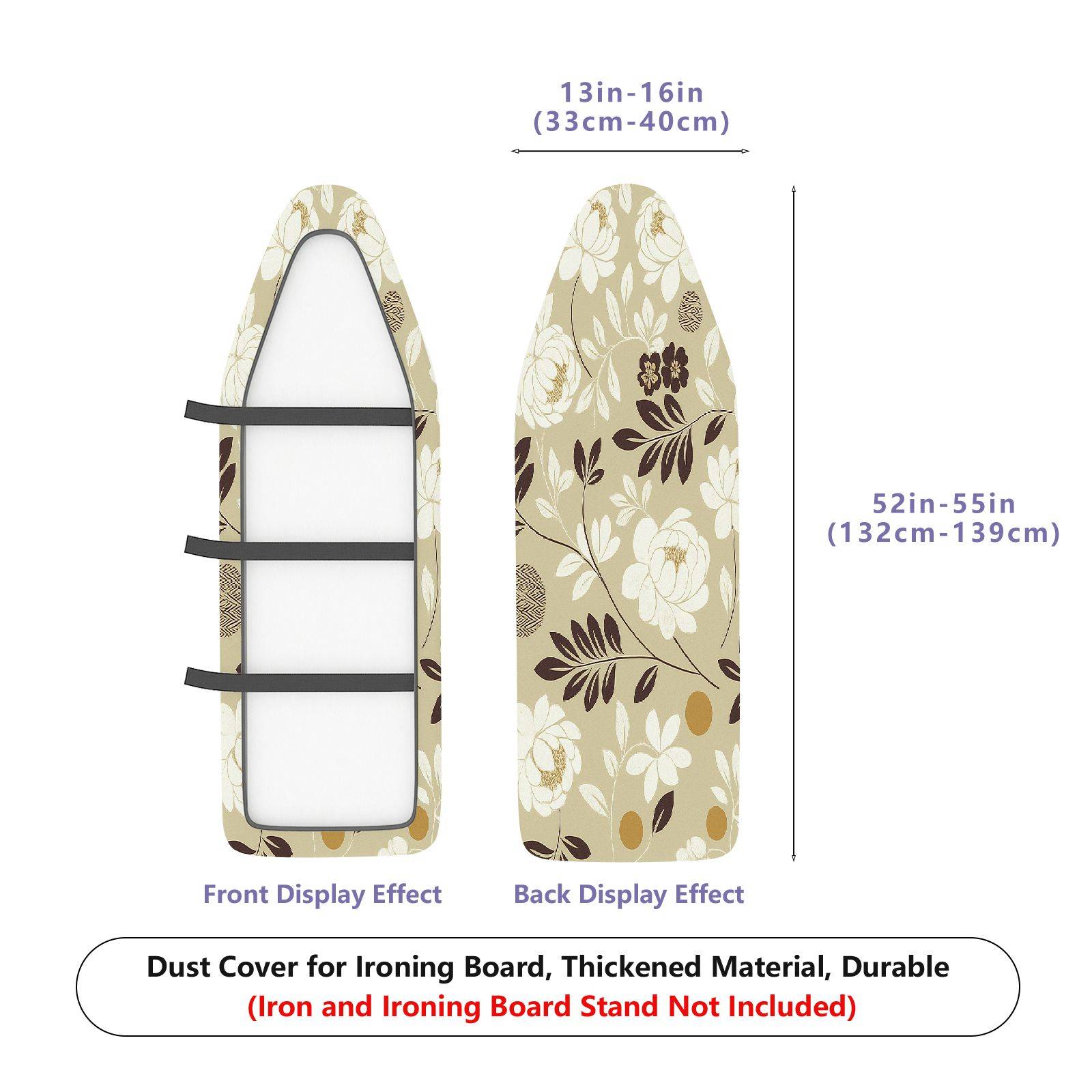 1-Piece Floral Beige Brown  Ironing Board Cover, Universal Size, Without Board