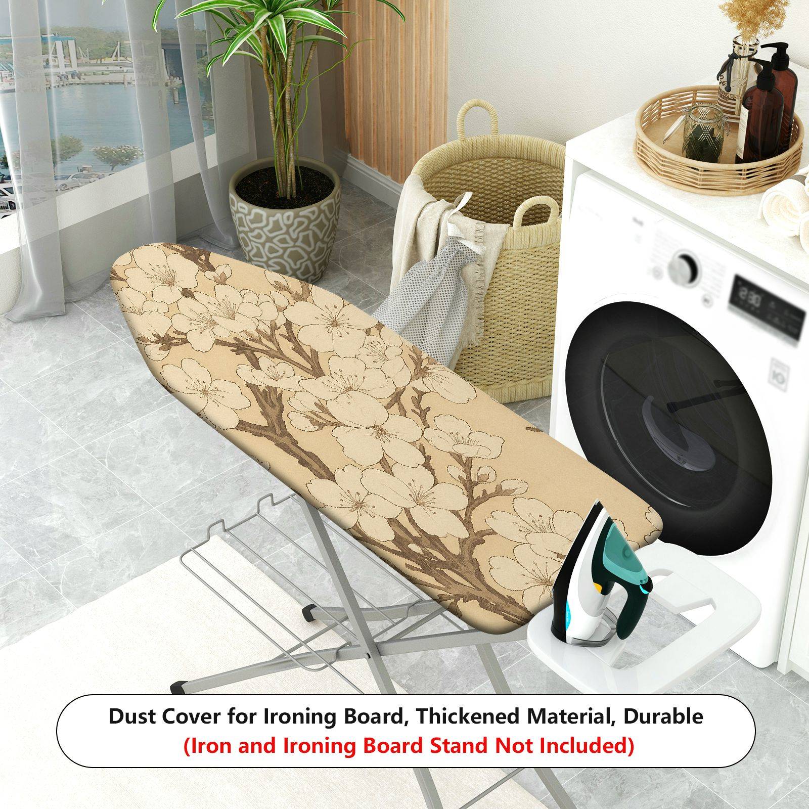 1-Piece Floral Blossom Beige  Ironing Board Cover, Universal Size, Without Board