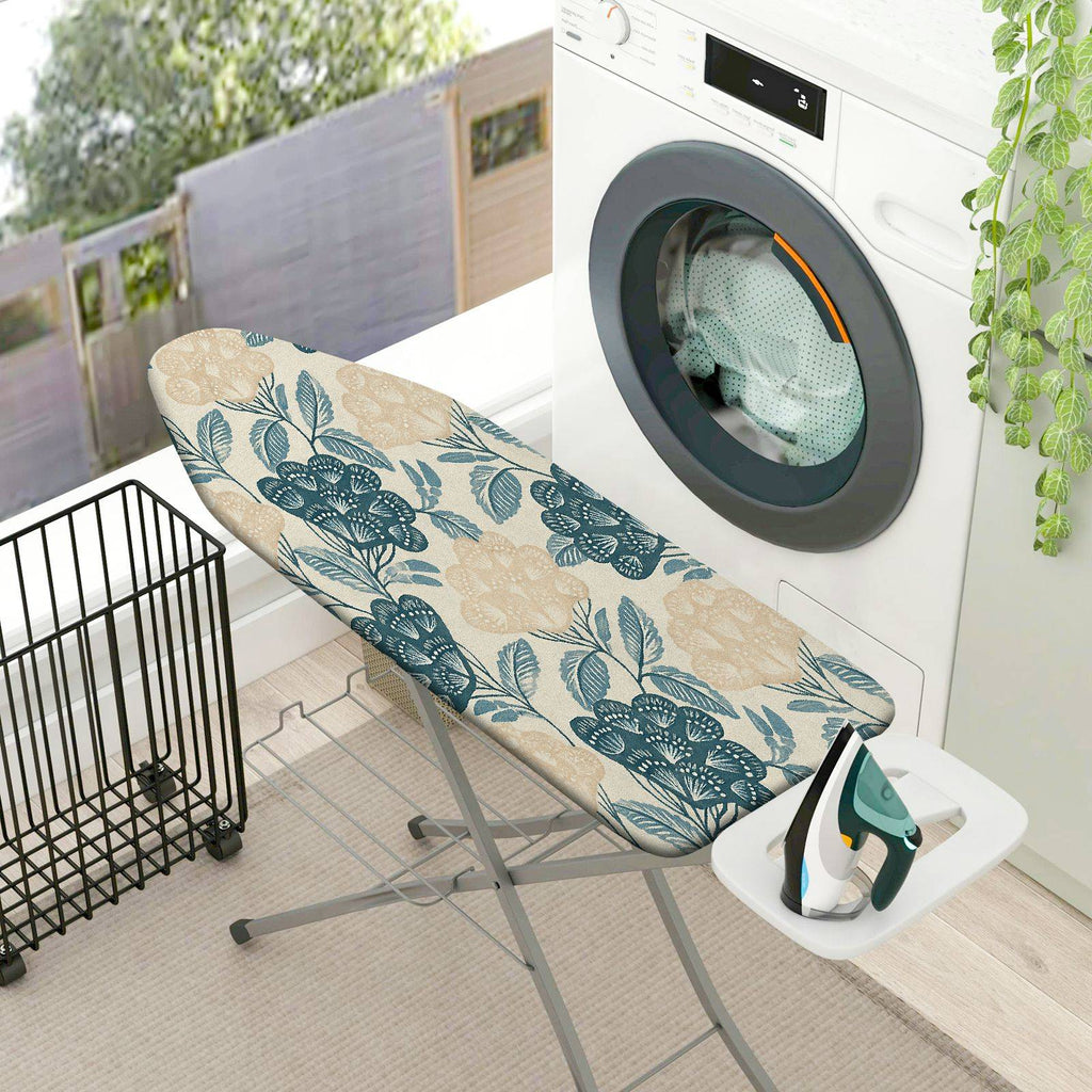 1-Piece Floral Leaf Beige Blue  Ironing Board Cover, Universal Size, Without Board