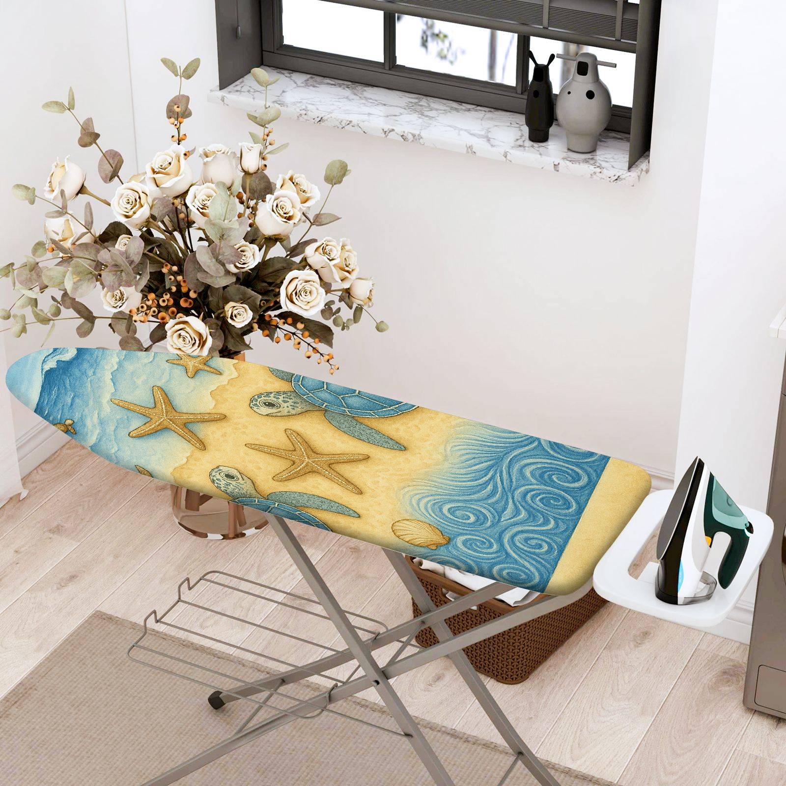 1-Piece Ocean Turtle Starfish Beach  Ironing Board Cover, Universal Size, Without Board