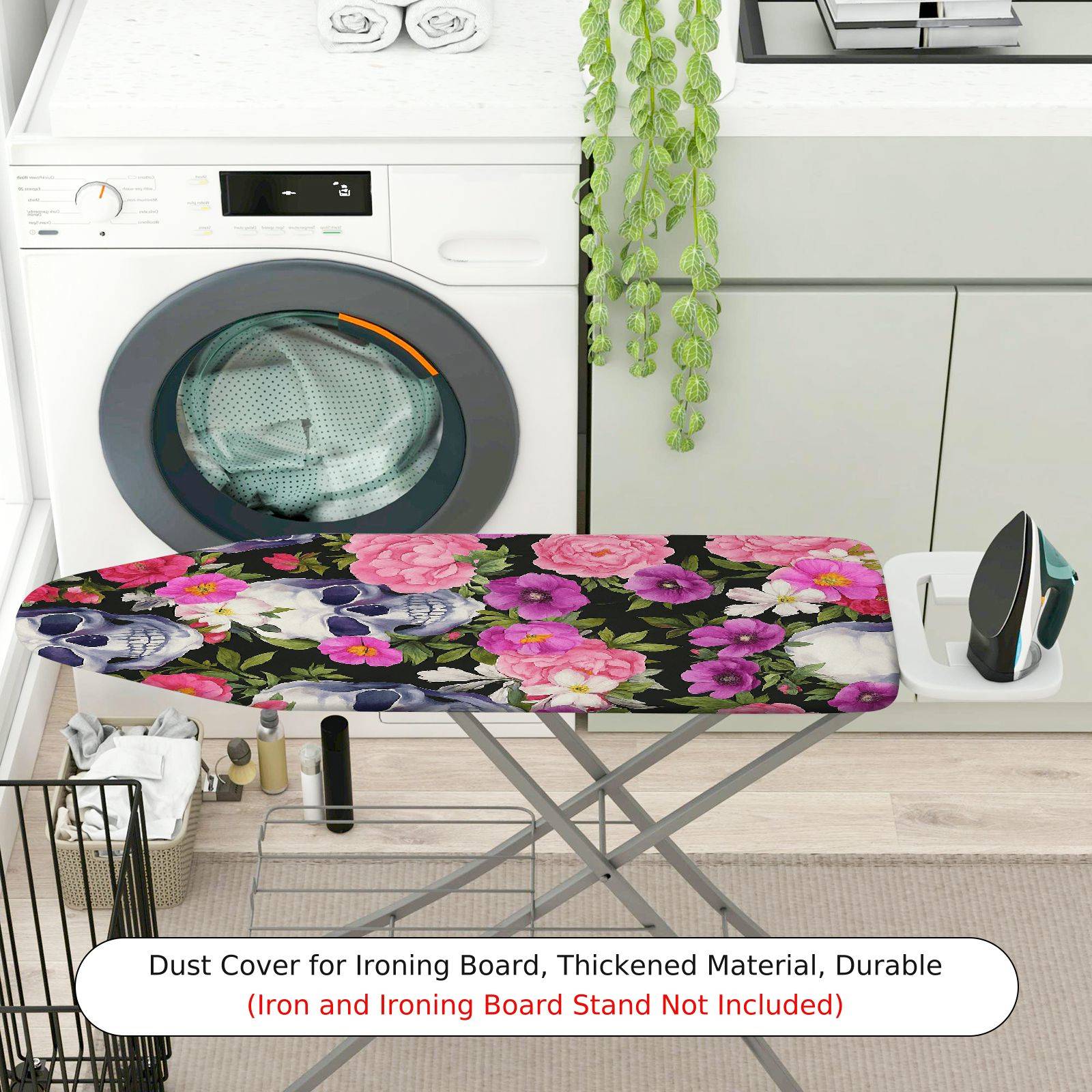 1-Piece Floral Skull Pink  Ironing Board Cover, Universal Size, Without Board