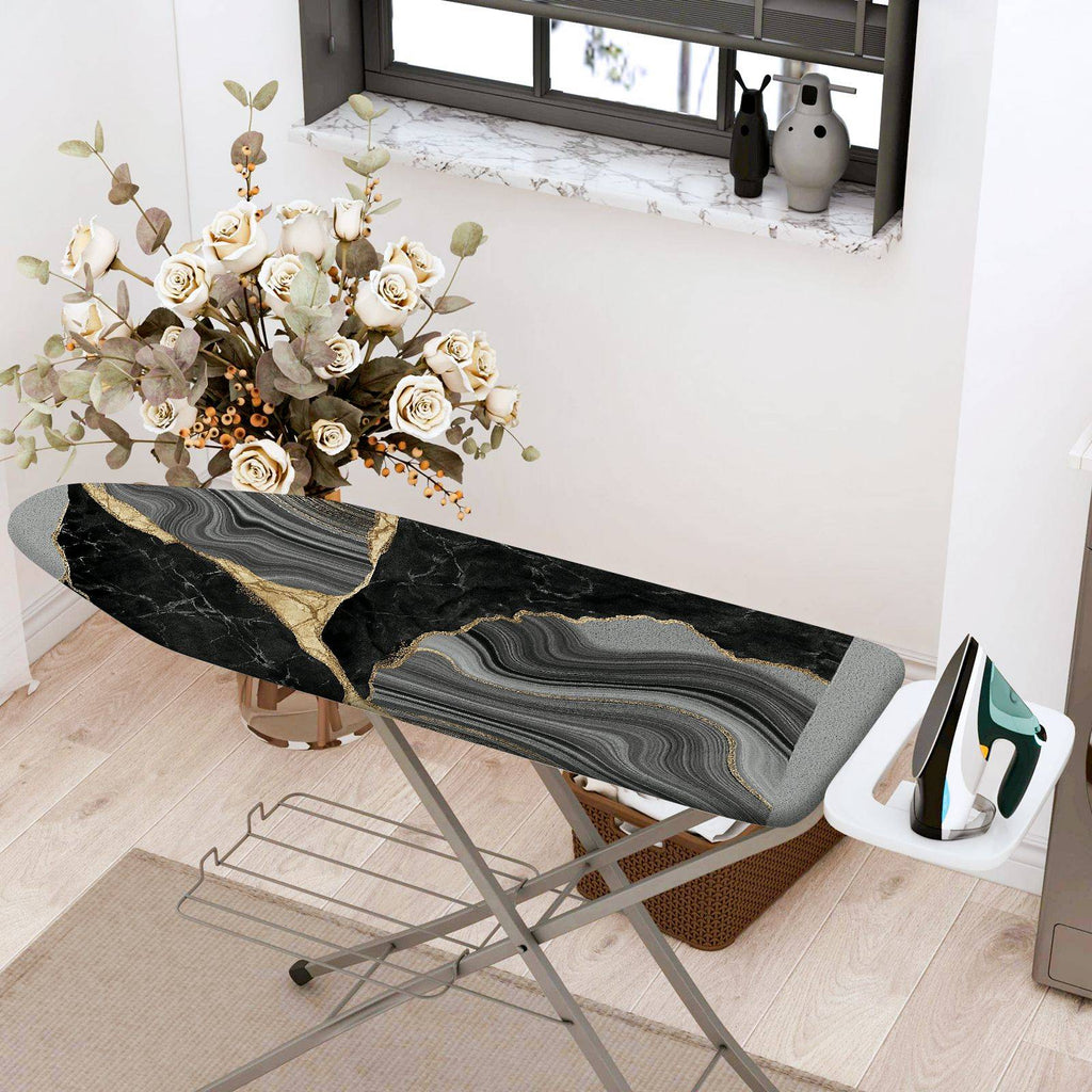 1-Piece Marble Black Gold Abstract  Ironing Board Cover, Universal Size, Without Board