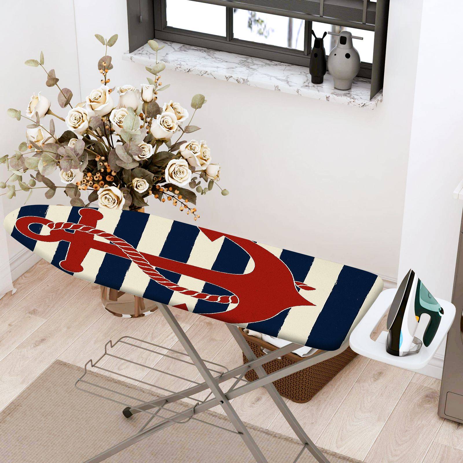 1-Piece Ocean Navy Stripe  Ironing Board Cover, Universal Size, Without Board