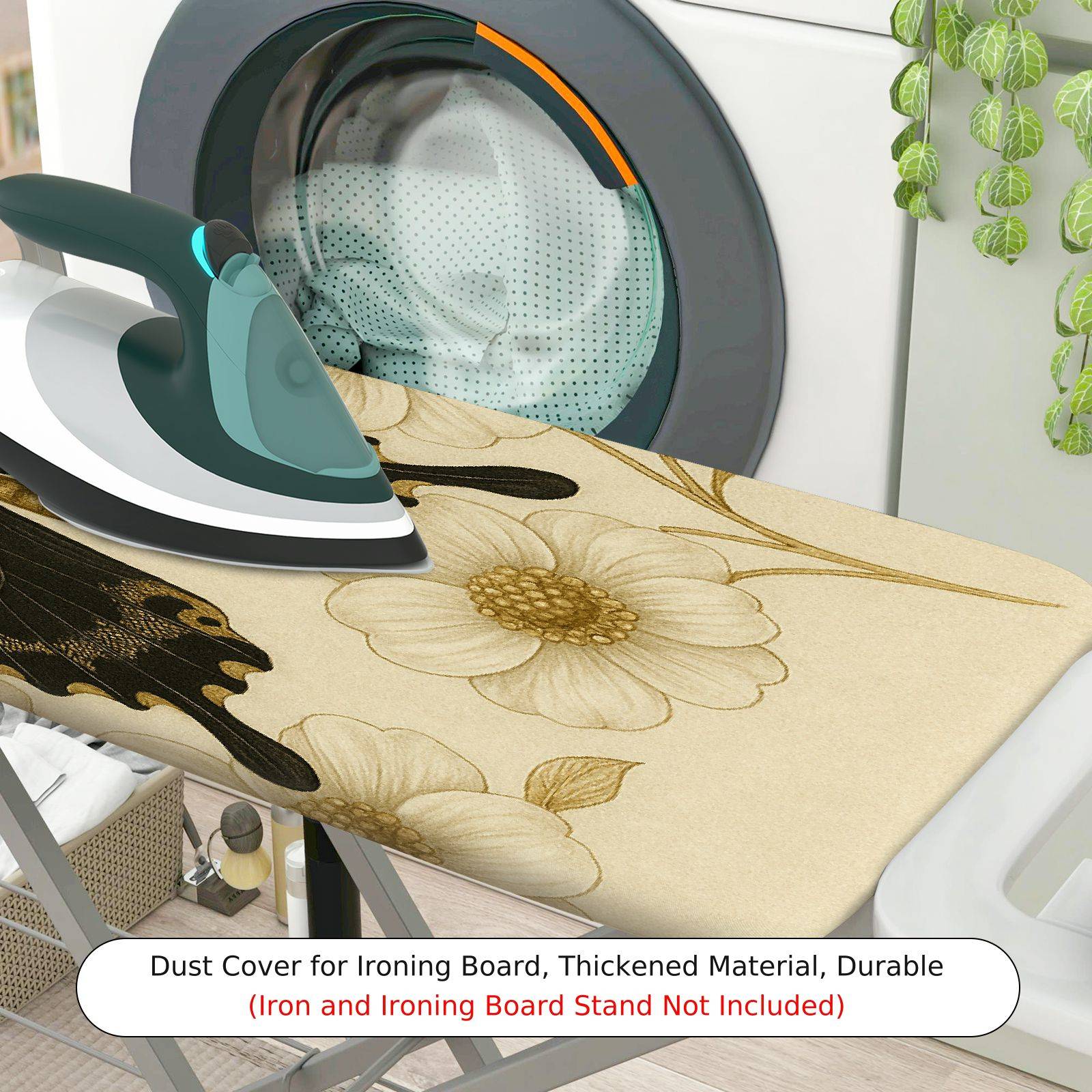 1-Piece Butterfly Floral Beige  Ironing Board Cover, Universal Size, Without Board