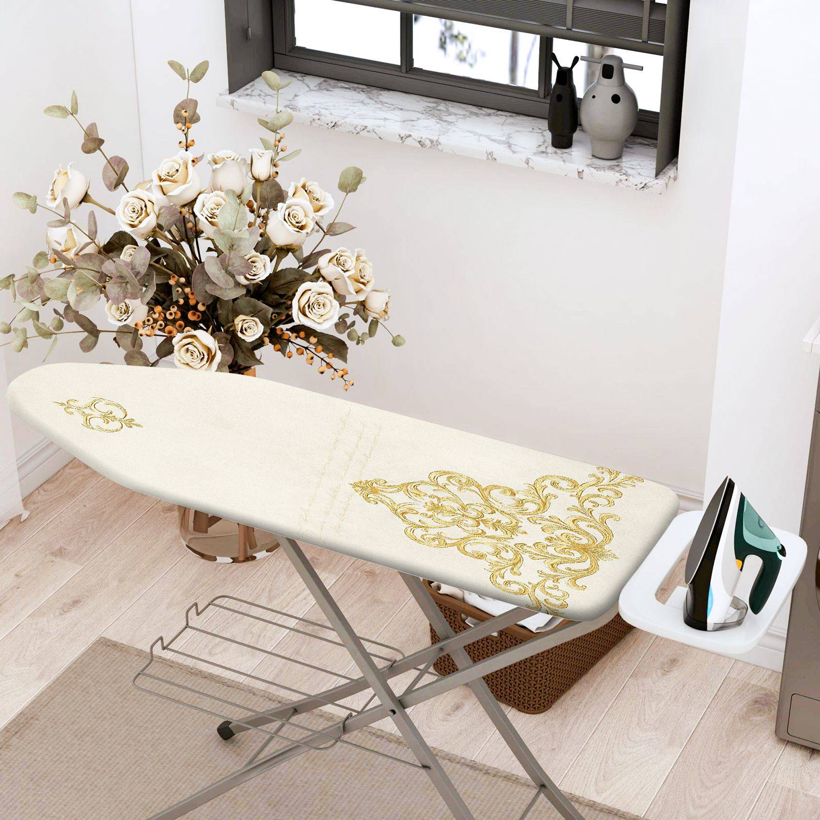 1-Piece Elegant Beige Patterned  Ironing Board Cover, Universal Size, Without Board