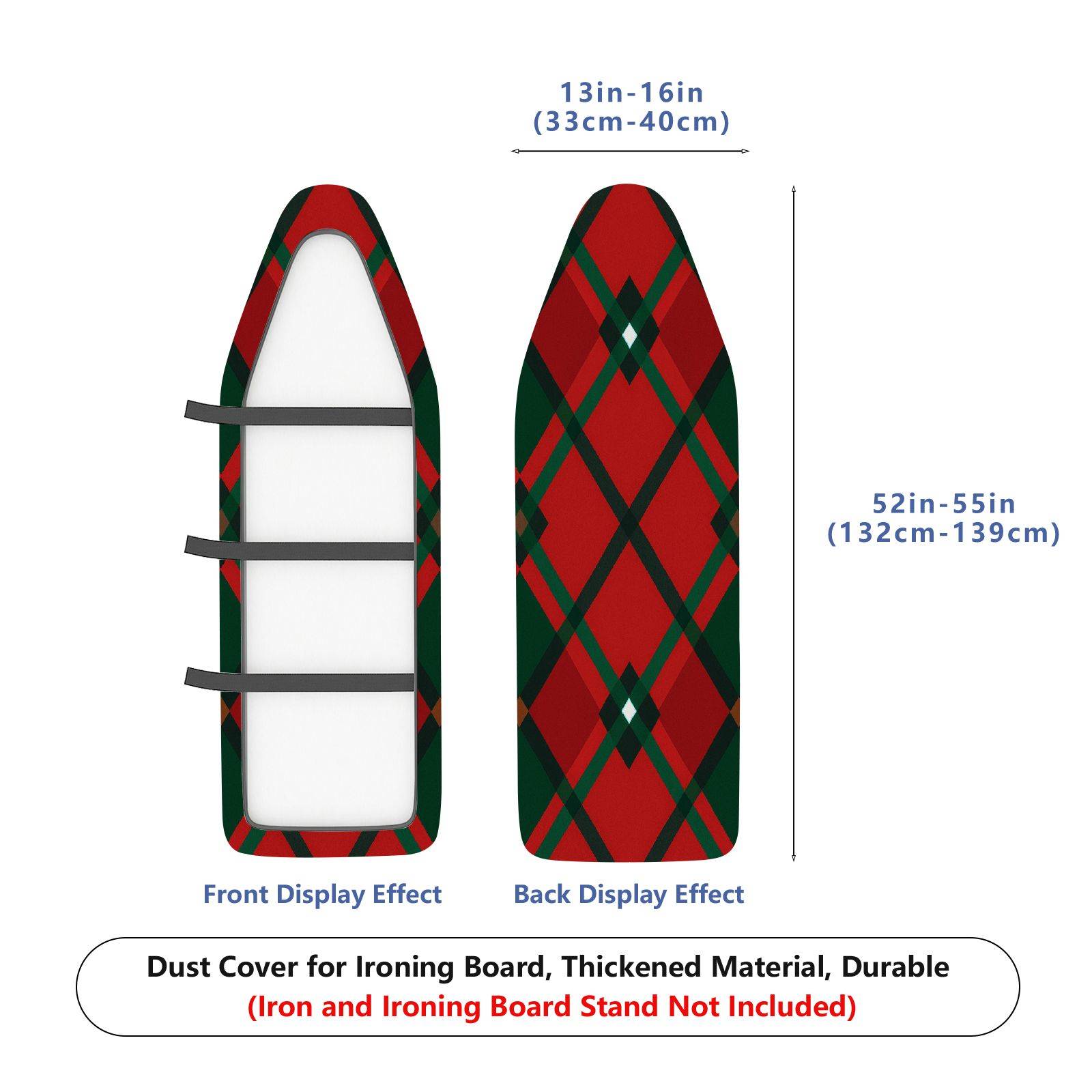 1-Piece Red Green Plaid Christmas  Ironing Board Cover, Universal Size, Without Board