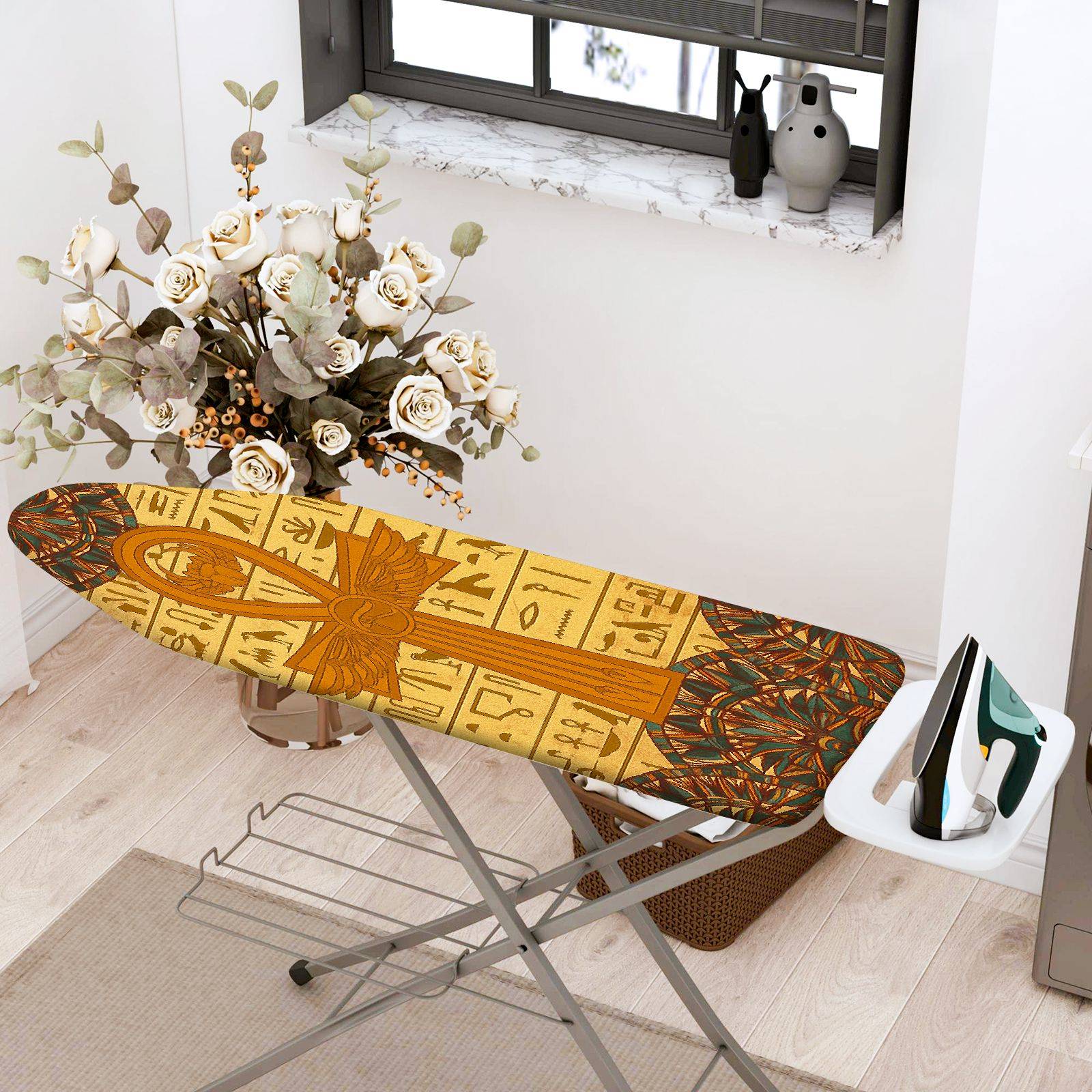 1-Piece Ancient Egyptian Ankh Hieroglyphics  Ironing Board Cover, Universal Size, Without Board