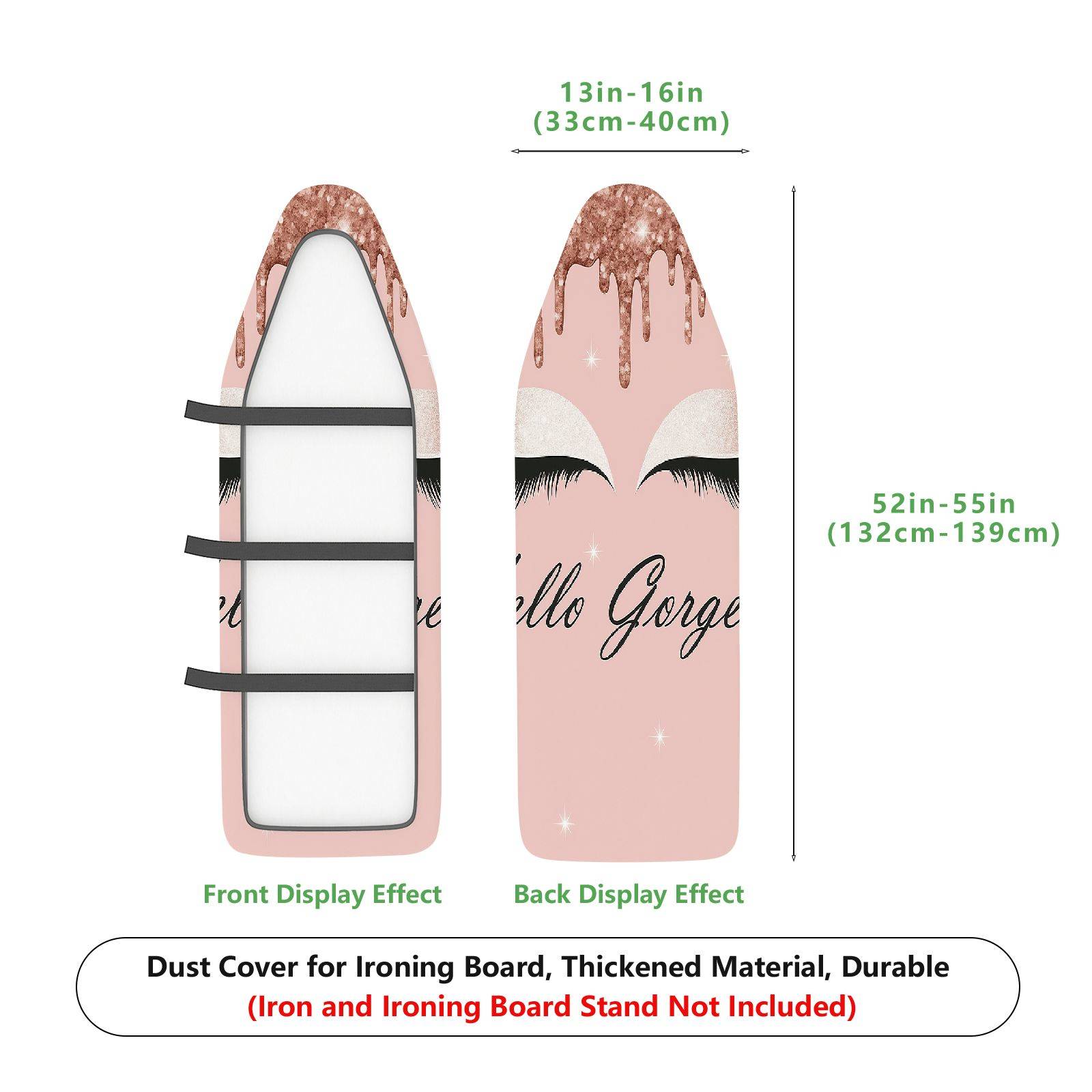 1-Piece Pink Glitter Eyelash Text  Ironing Board Cover, Universal Size, Without Board