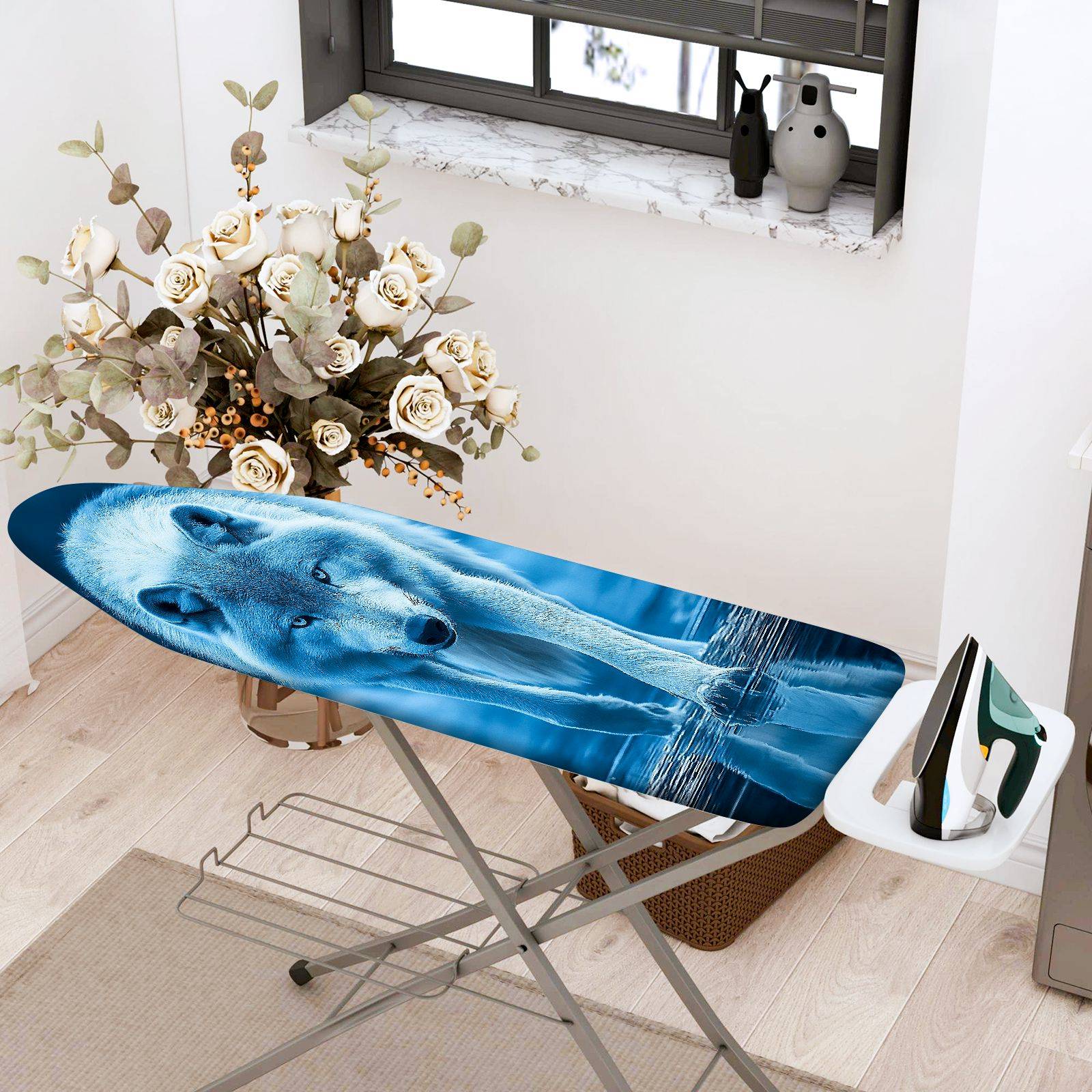1-Piece Blue Wolf Nature Animal  Ironing Board Cover, Universal Size, Without Board