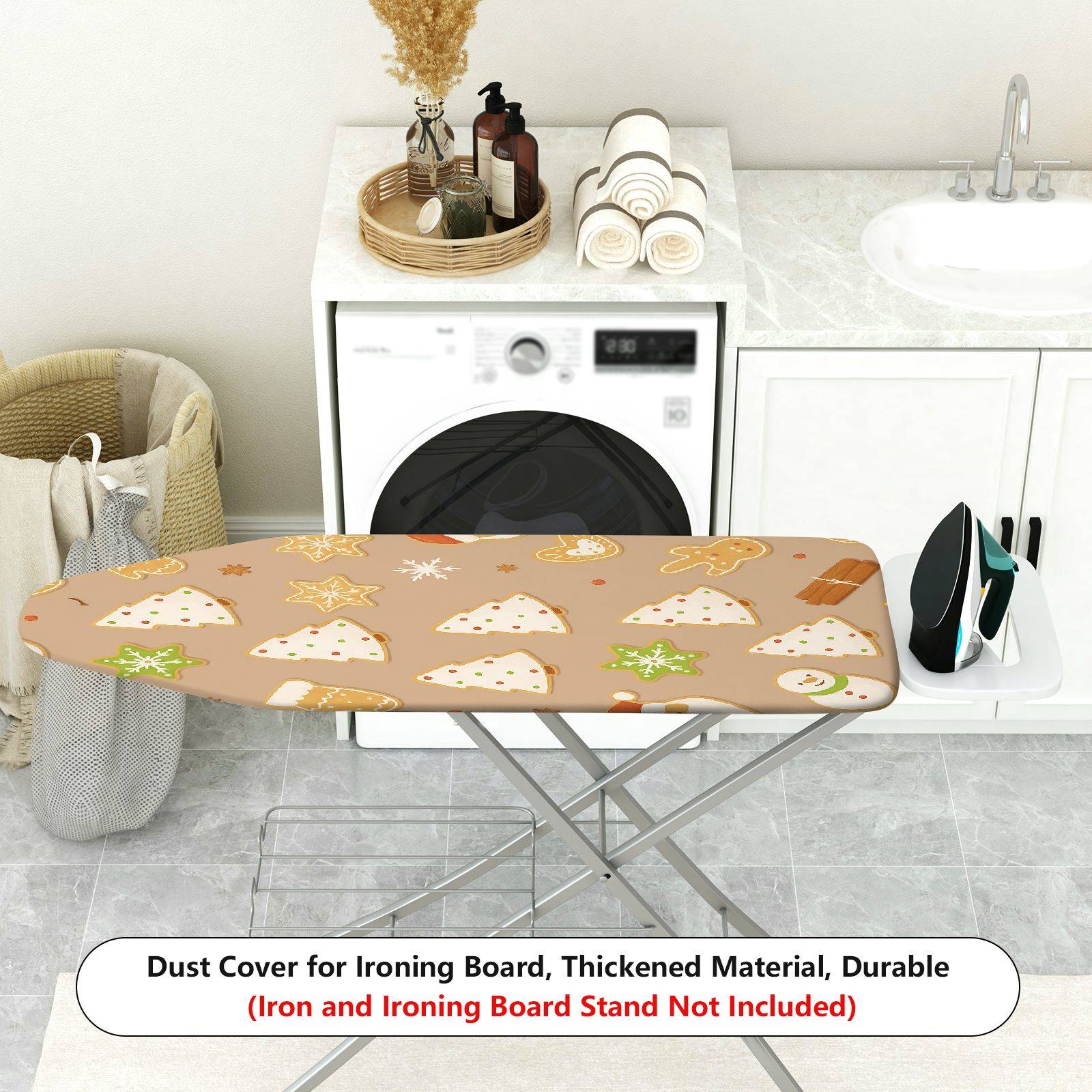 1-Piece Christmas Tree Gingerbread Santa  Ironing Board Cover, Universal Size, Without Board