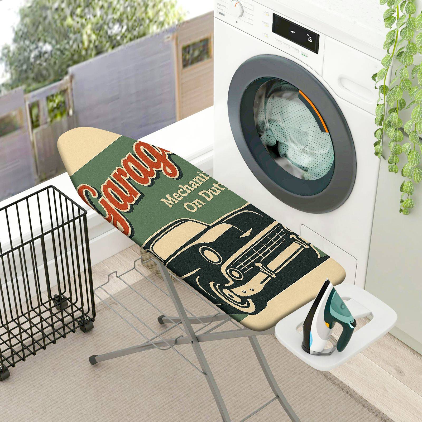 1-Piece Retro Car Garage Mechanic  Ironing Board Cover, Universal Size, Without Board